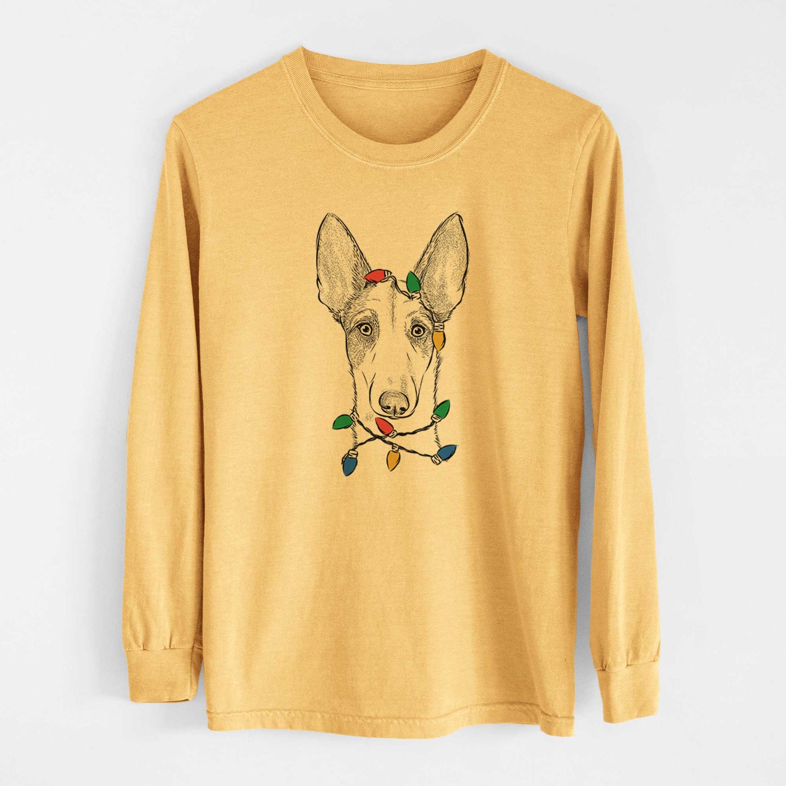 Christmas Lights Halo the Ibizan Sight Hound - Heavyweight 100% Cotton Long Sleeve