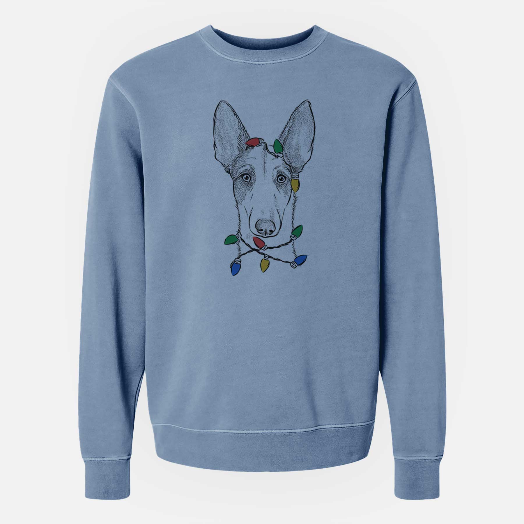 Christmas Lights Halo the Ibizan Sight Hound - Unisex Pigment Dyed Crew Sweatshirt