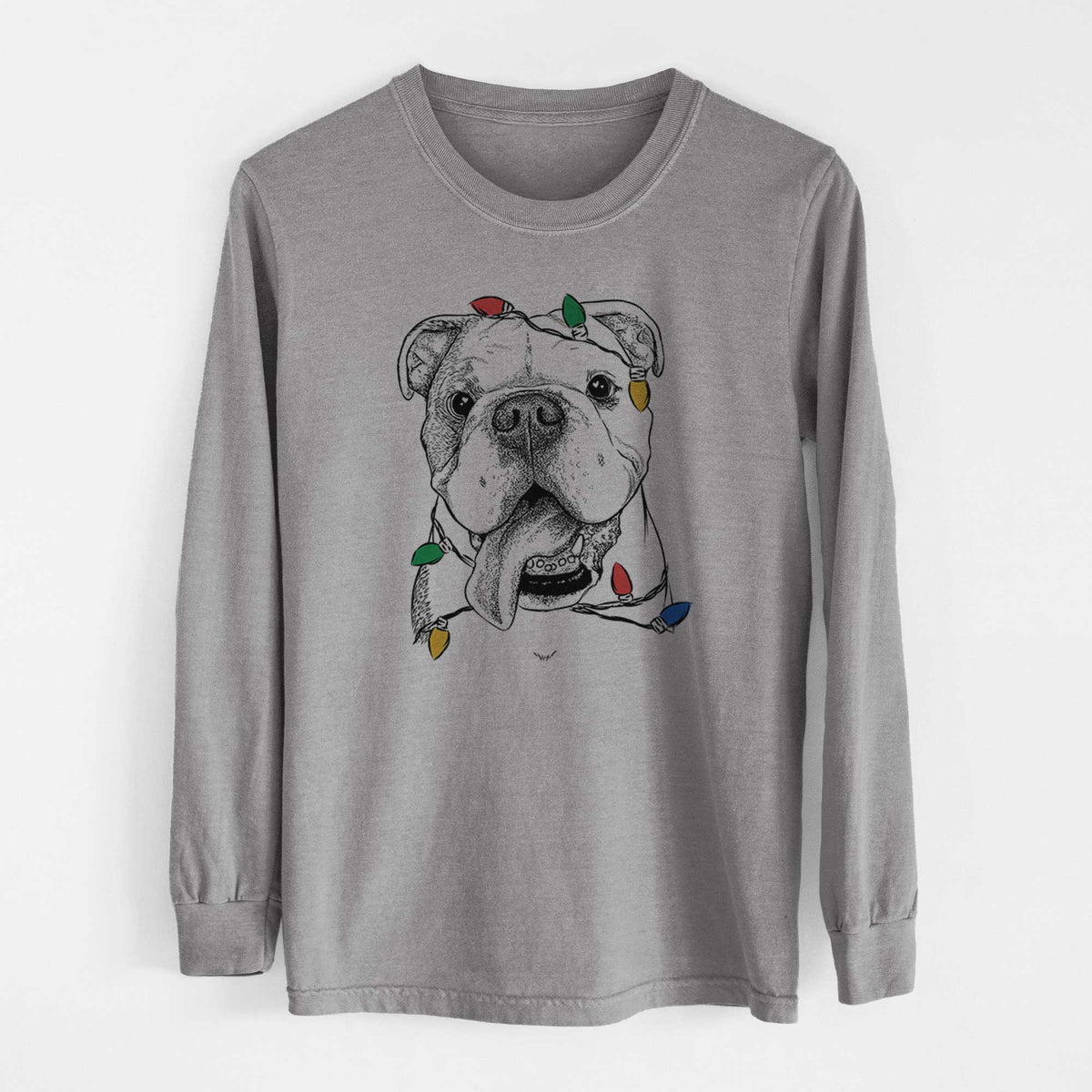 Christmas Lights Hank the English Bulldog - Heavyweight 100% Cotton Long Sleeve