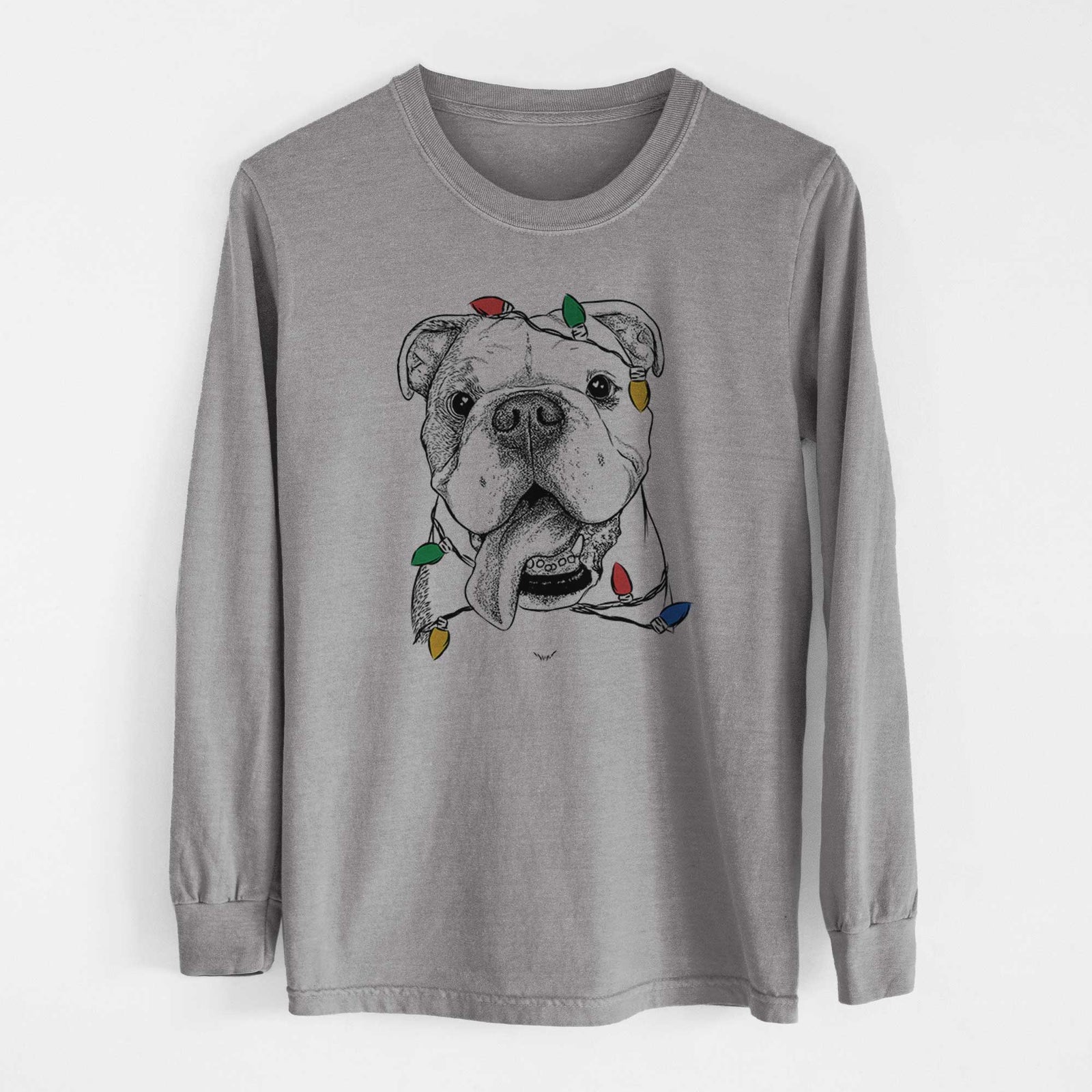 Christmas Lights Hank the English Bulldog - Heavyweight 100% Cotton Long Sleeve