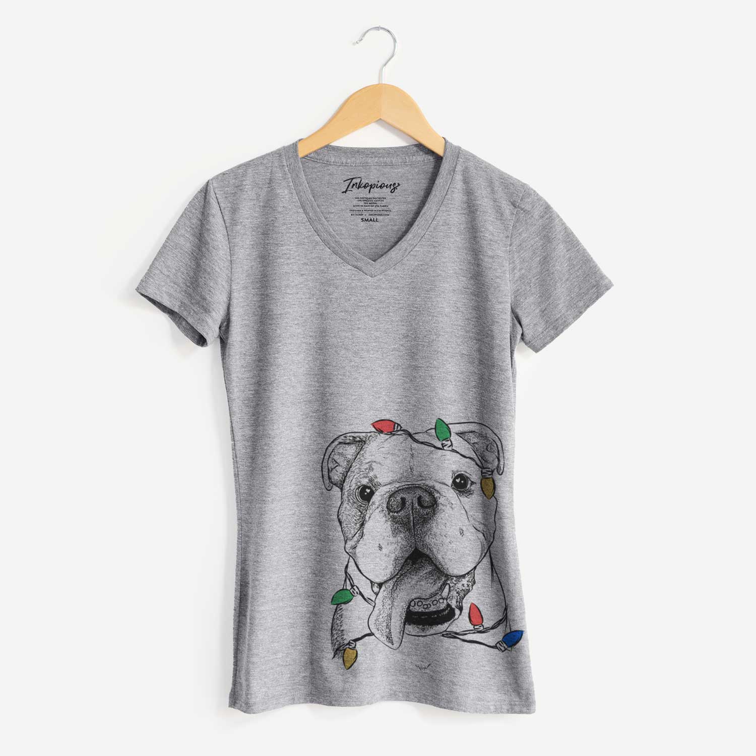 Christmas Lights Hank the English Bulldog - Women's V-neck Shirt