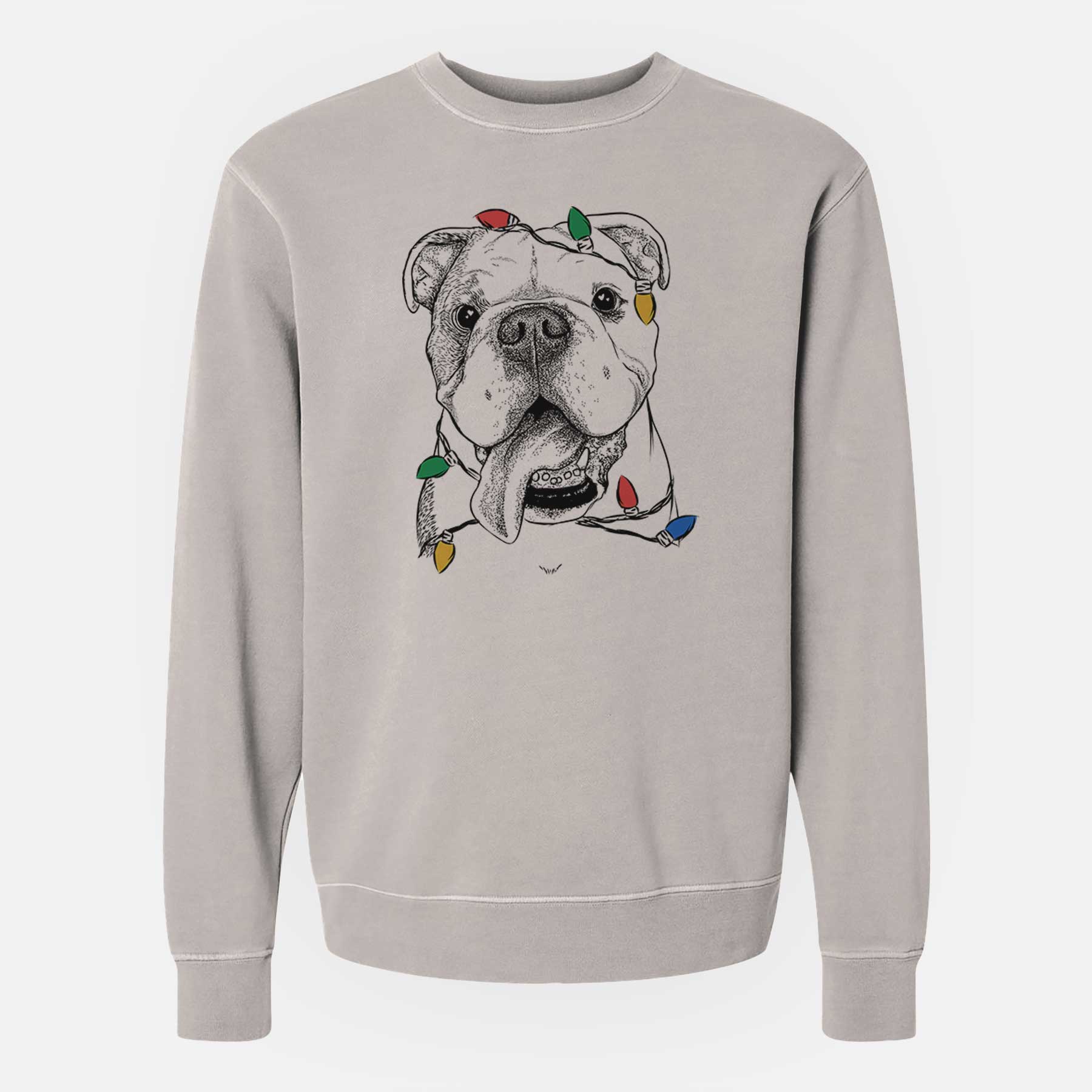 Christmas Lights Hank the English Bulldog - Unisex Pigment Dyed Crew Sweatshirt