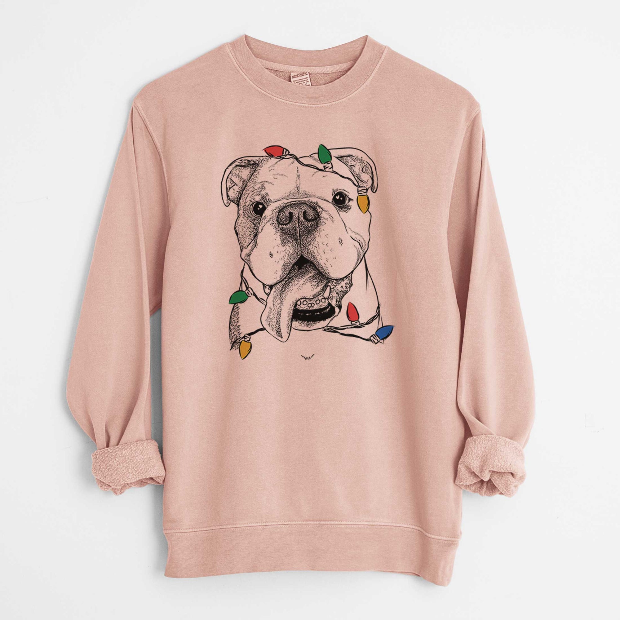 Christmas Lights Hank the English Bulldog - Unisex Pigment Dyed Crew Sweatshirt