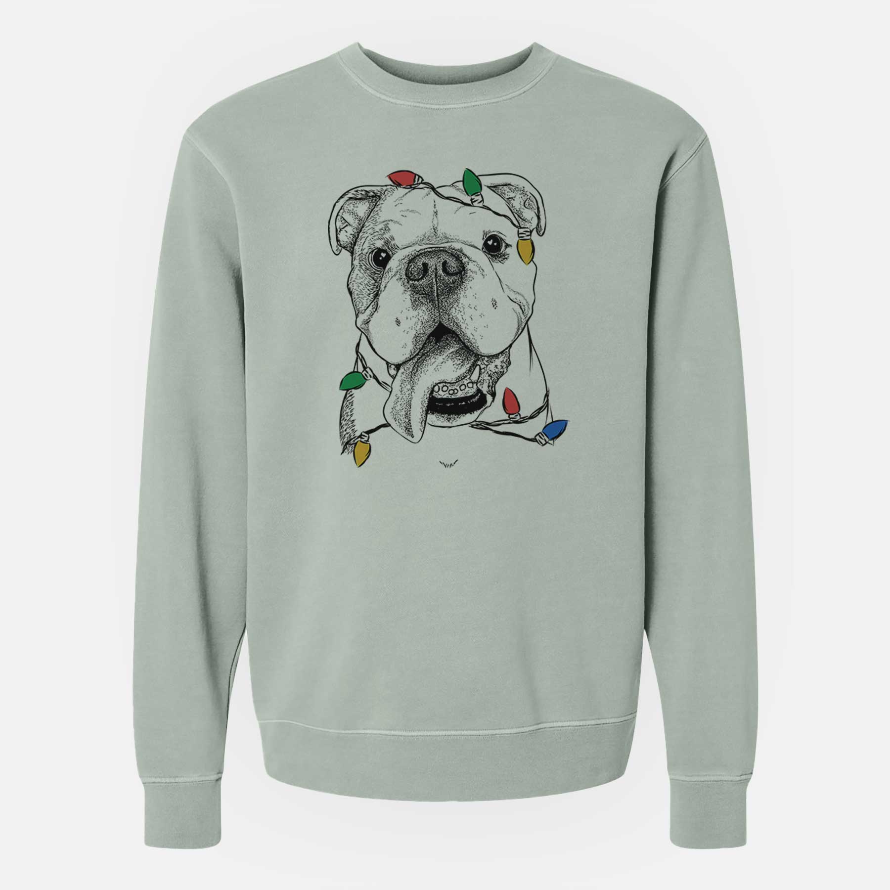 Christmas Lights Hank the English Bulldog - Unisex Pigment Dyed Crew Sweatshirt