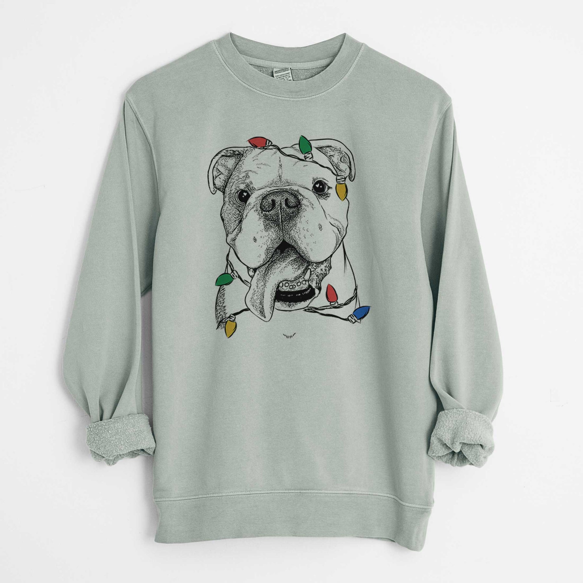 Christmas Lights Hank the English Bulldog - Unisex Pigment Dyed Crew Sweatshirt