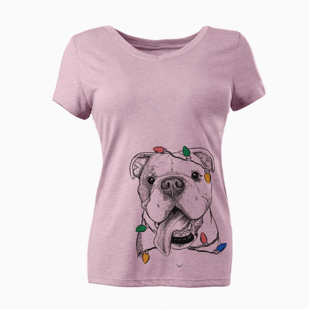 Christmas Lights Hank the English Bulldog - Women's V-neck Shirt