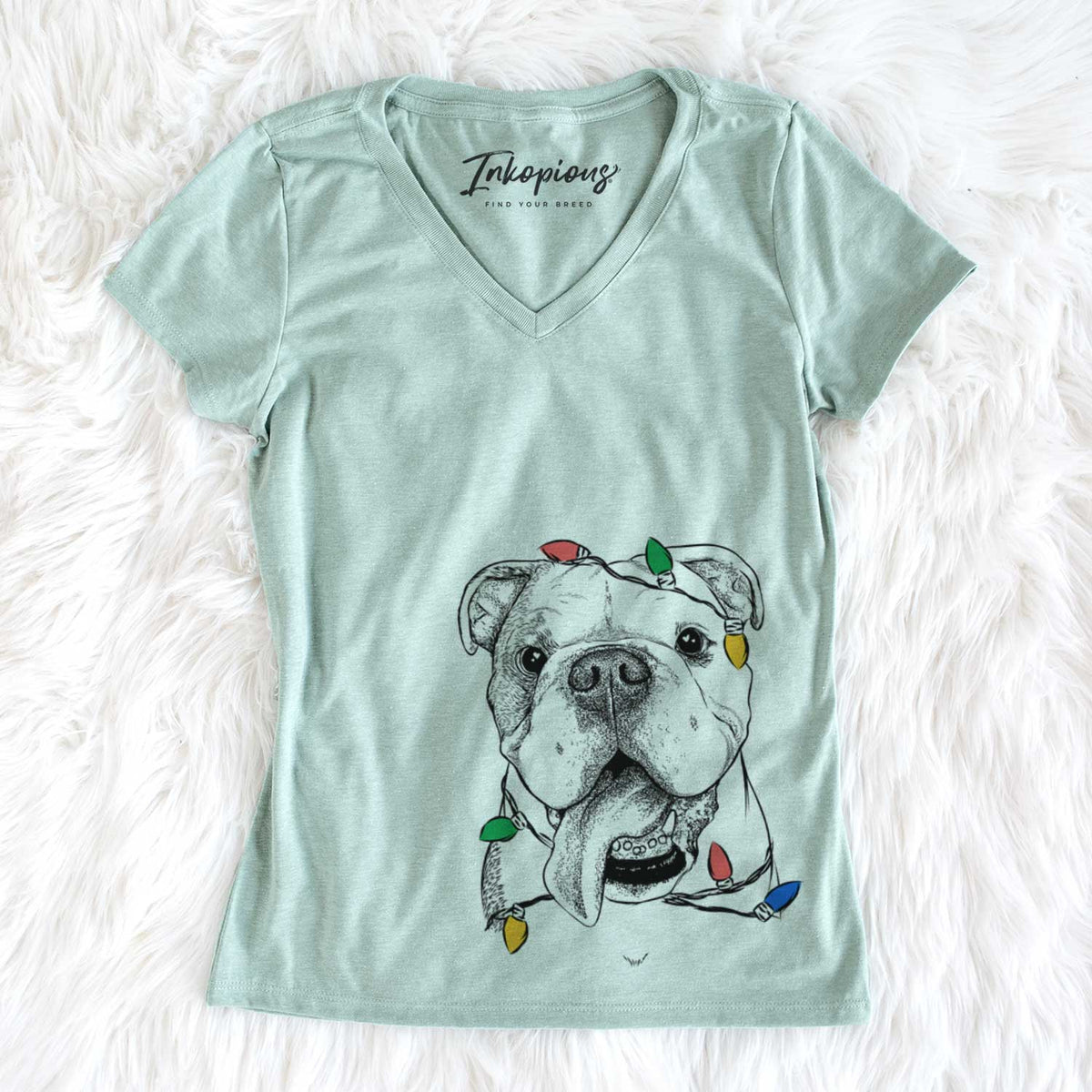 Christmas Lights Hank the English Bulldog - Women&#39;s V-neck Shirt