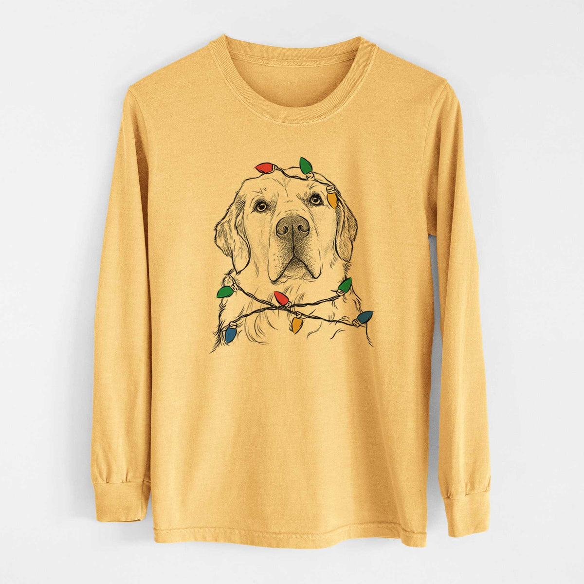 Christmas Lights Hank the Irish Cream Golden Retriever - Heavyweight 100% Cotton Long Sleeve