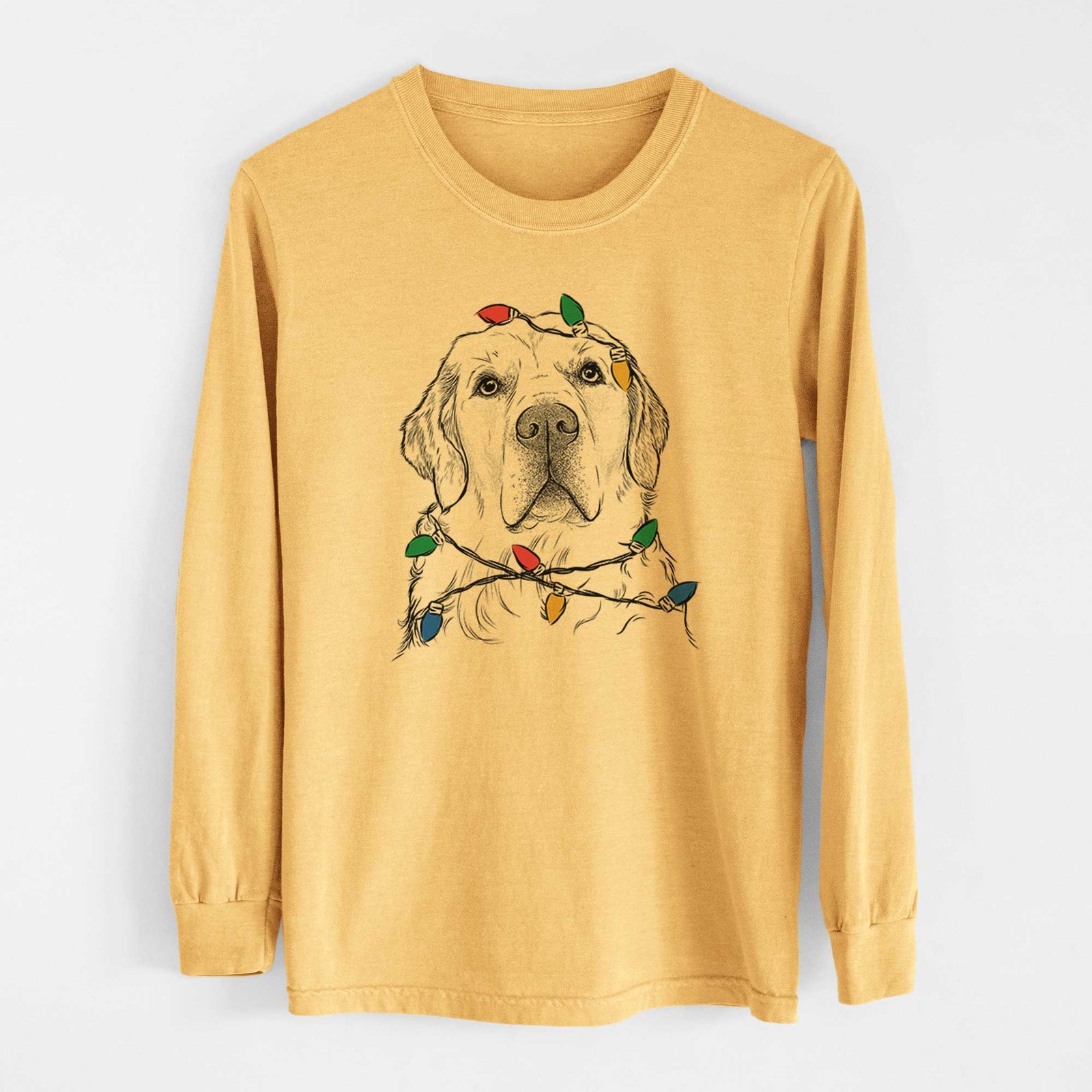 Christmas Lights Hank the Irish Cream Golden Retriever - Heavyweight 100% Cotton Long Sleeve