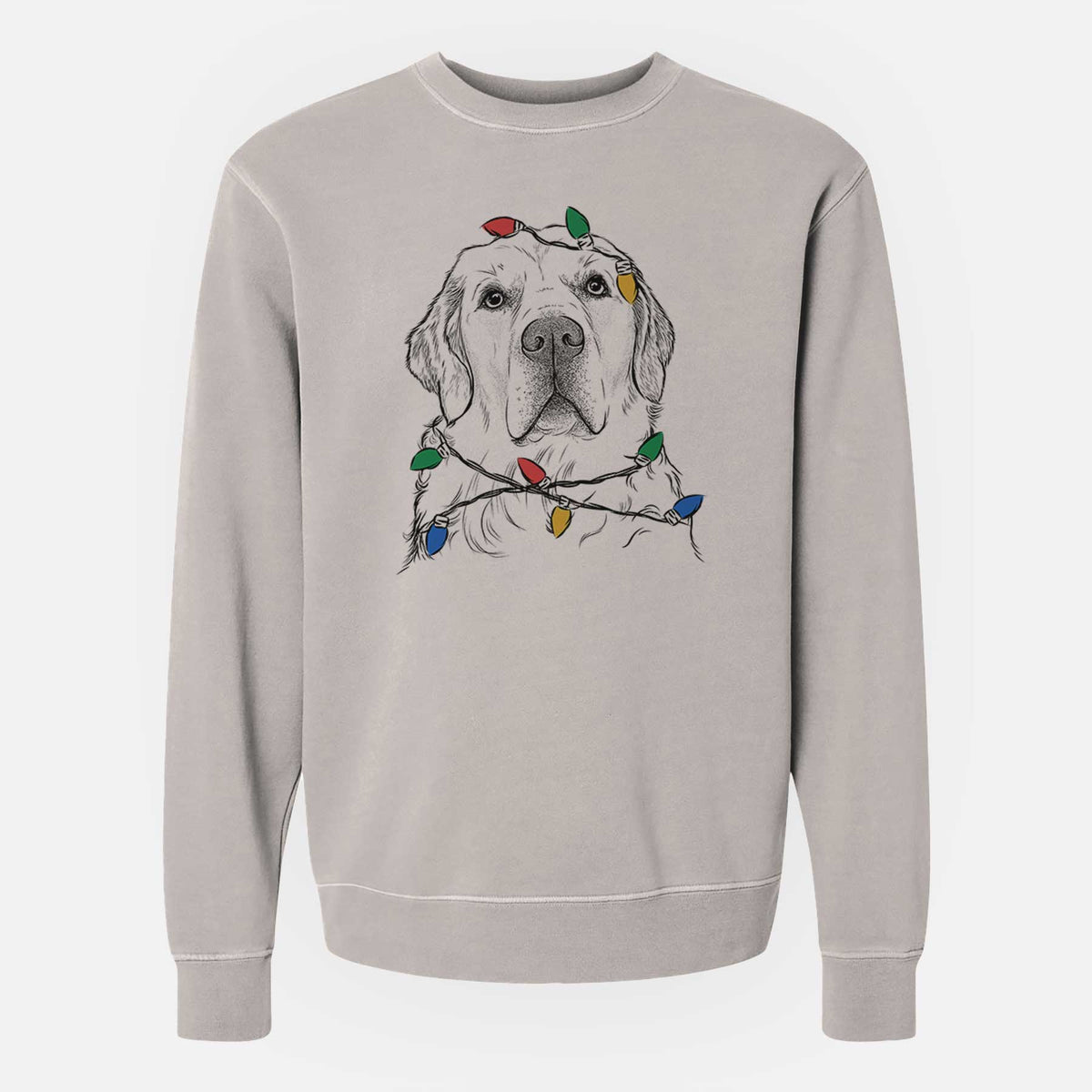 Christmas Lights Hank the Irish Cream Golden Retriever - Unisex Pigment Dyed Crew Sweatshirt