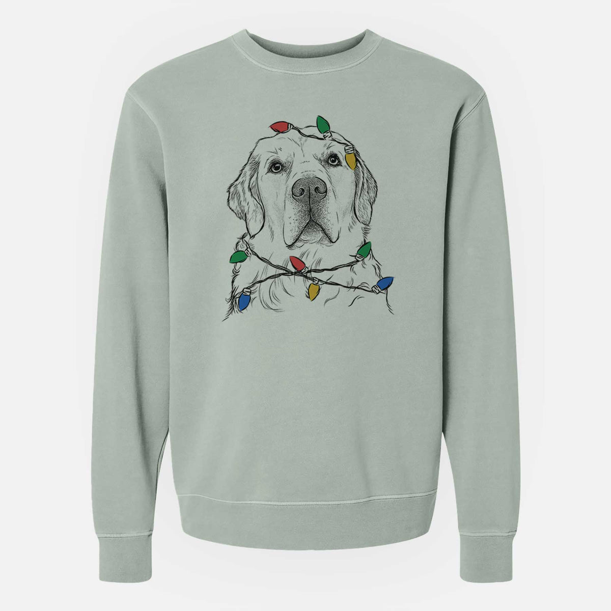 Christmas Lights Hank the Irish Cream Golden Retriever - Unisex Pigment Dyed Crew Sweatshirt