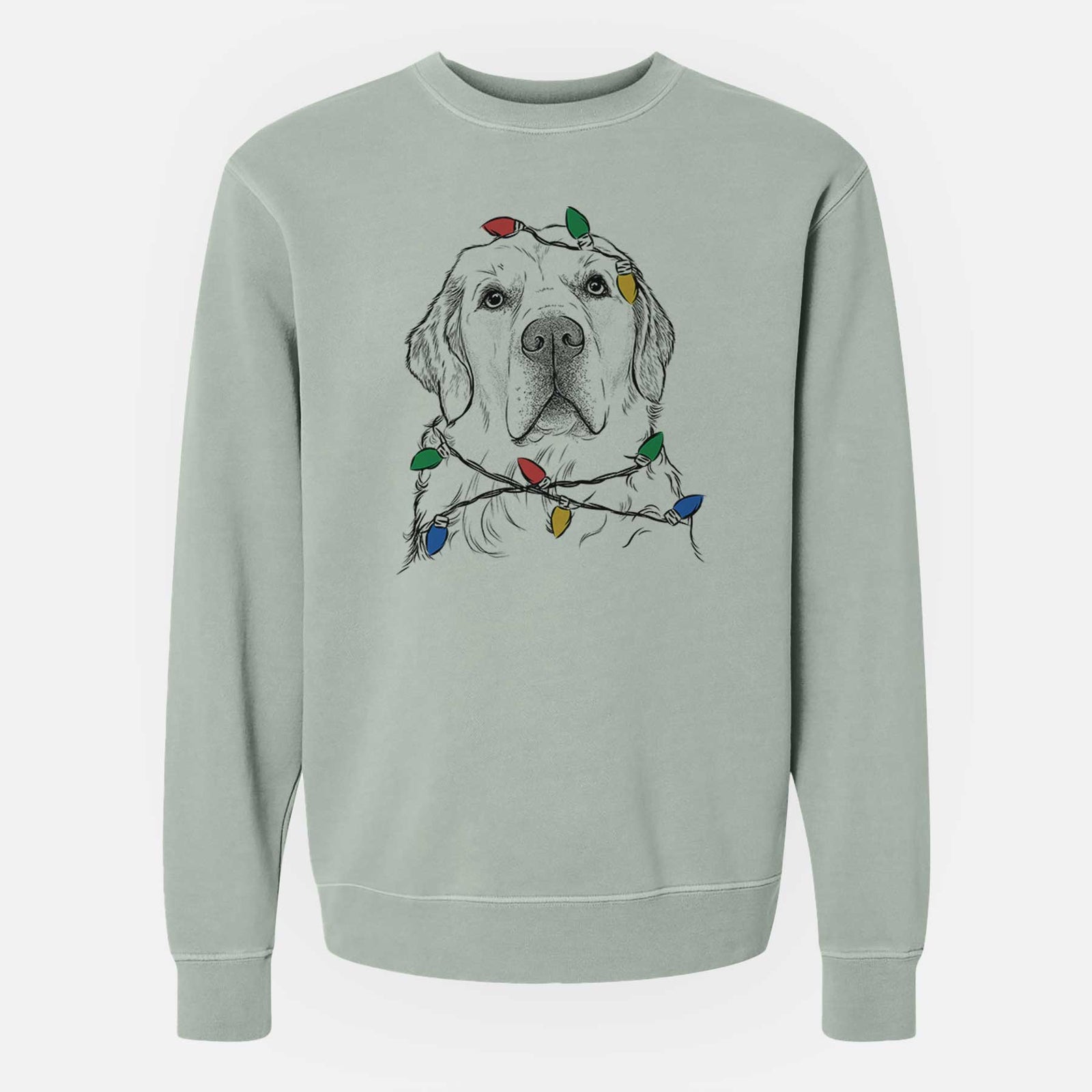Christmas Lights Hank the Irish Cream Golden Retriever - Unisex Pigment Dyed Crew Sweatshirt