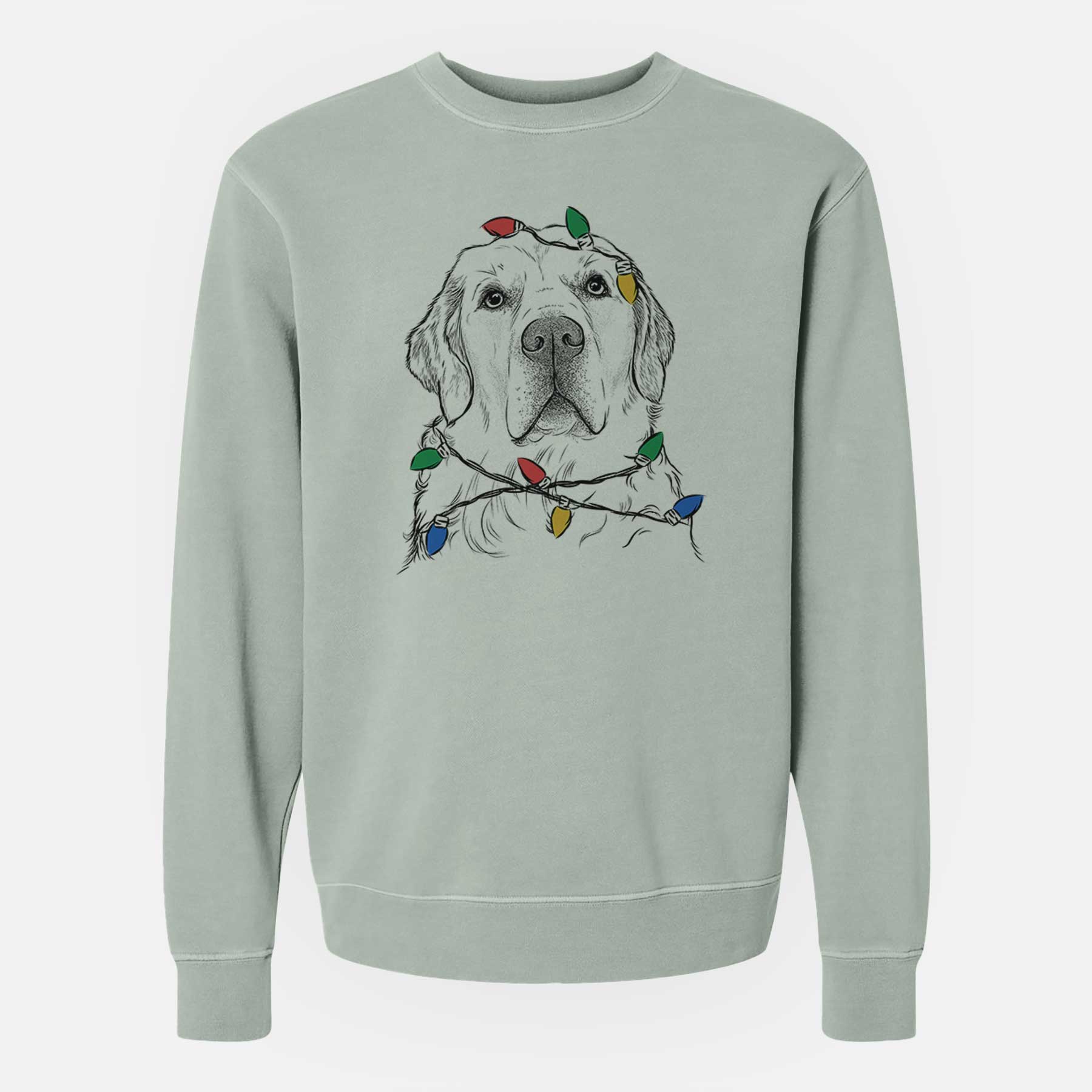 Christmas Lights Hank the Irish Cream Golden Retriever - Unisex Pigment Dyed Crew Sweatshirt