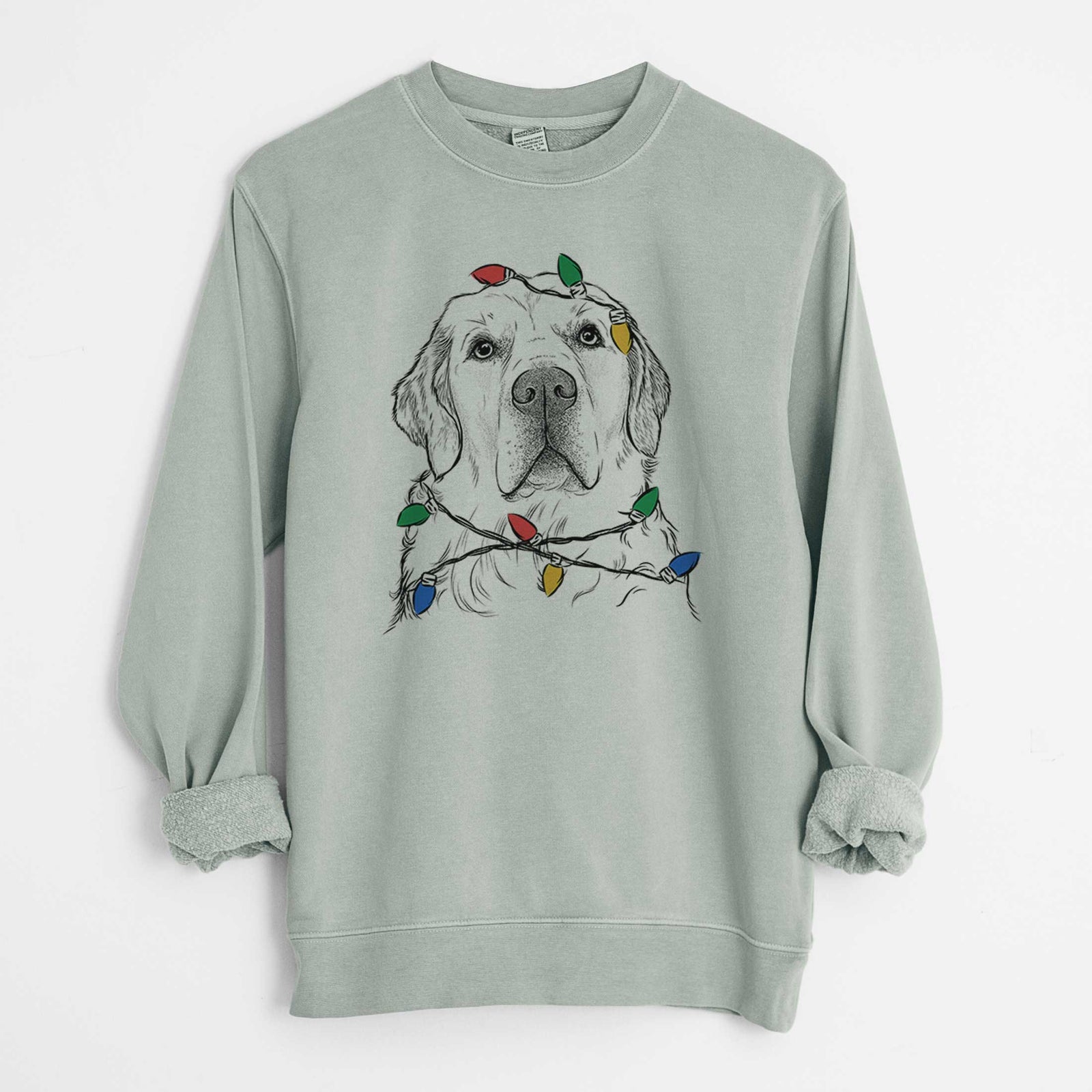 Christmas Lights Hank the Irish Cream Golden Retriever - Unisex Pigment Dyed Crew Sweatshirt