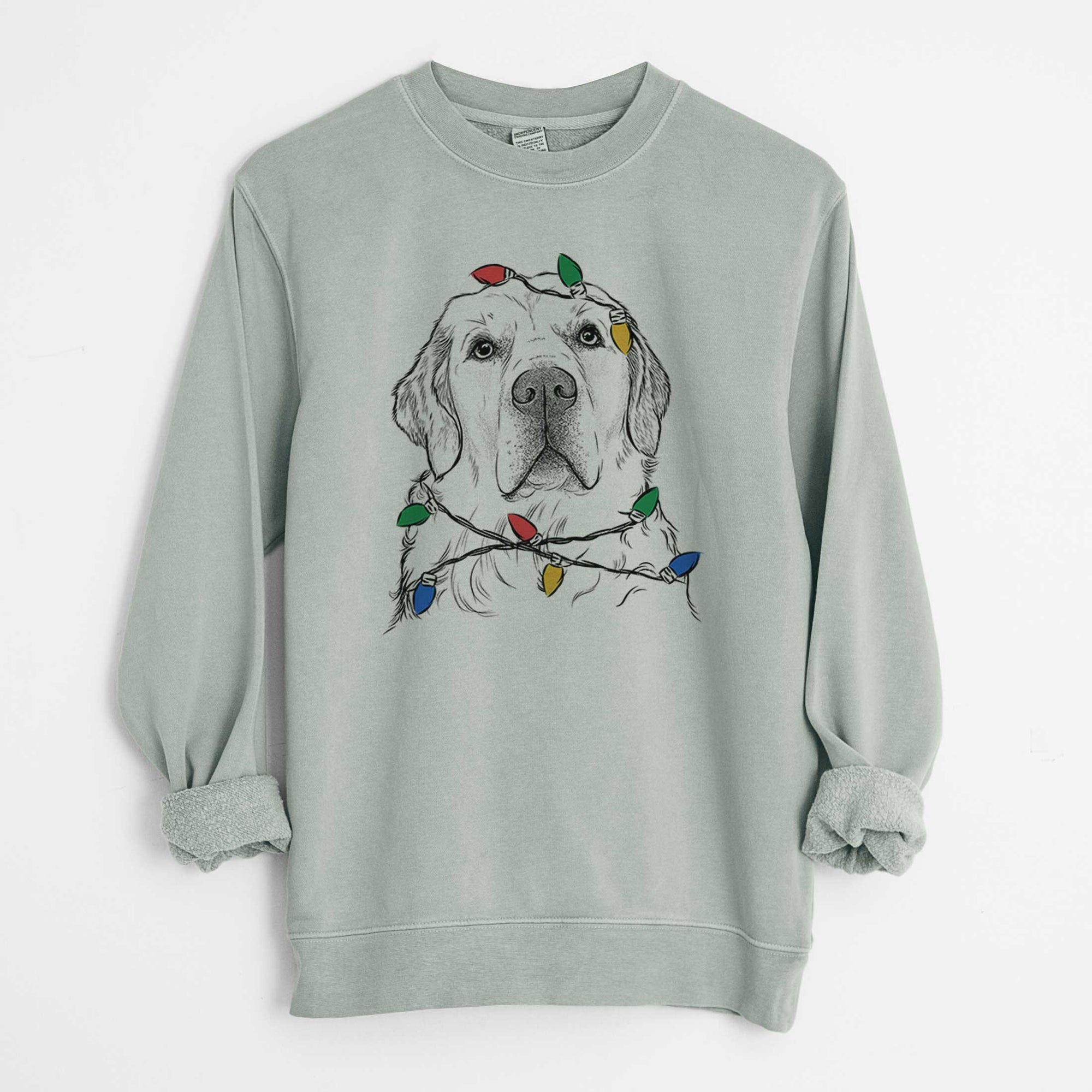 Christmas Lights Hank the Irish Cream Golden Retriever - Unisex Pigment Dyed Crew Sweatshirt