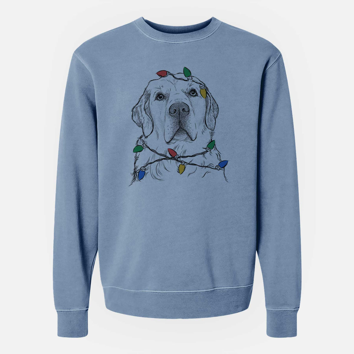 Christmas Lights Hank the Irish Cream Golden Retriever - Unisex Pigment Dyed Crew Sweatshirt