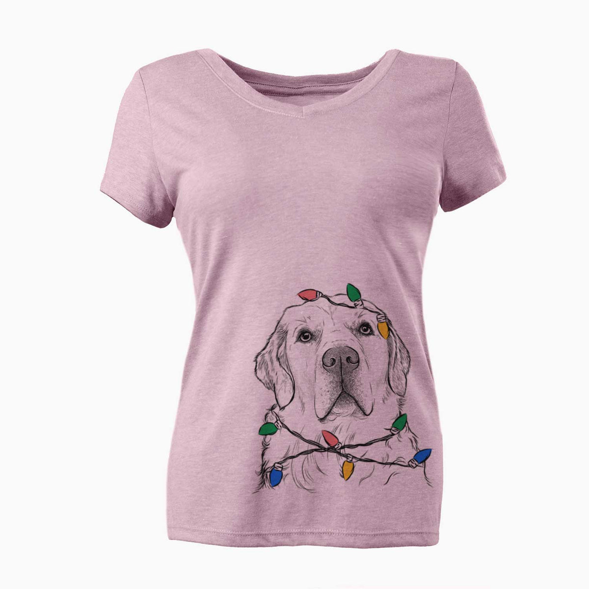 Christmas Lights Hank the Irish Cream Golden Retriever - Women's V-neck Shirt