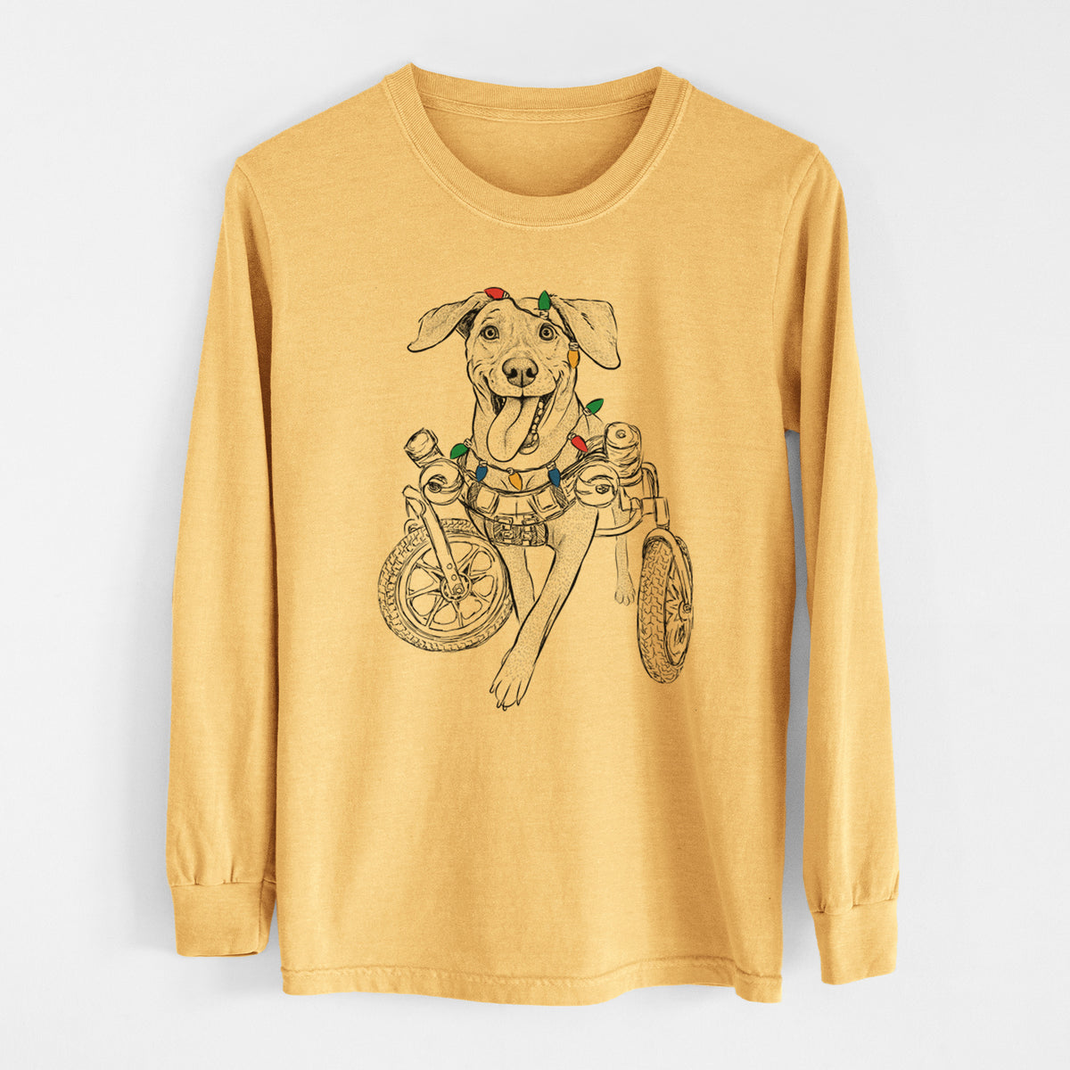 Christmas Lights Hannah the Pitbull Mix - Heavyweight 100% Cotton Long Sleeve