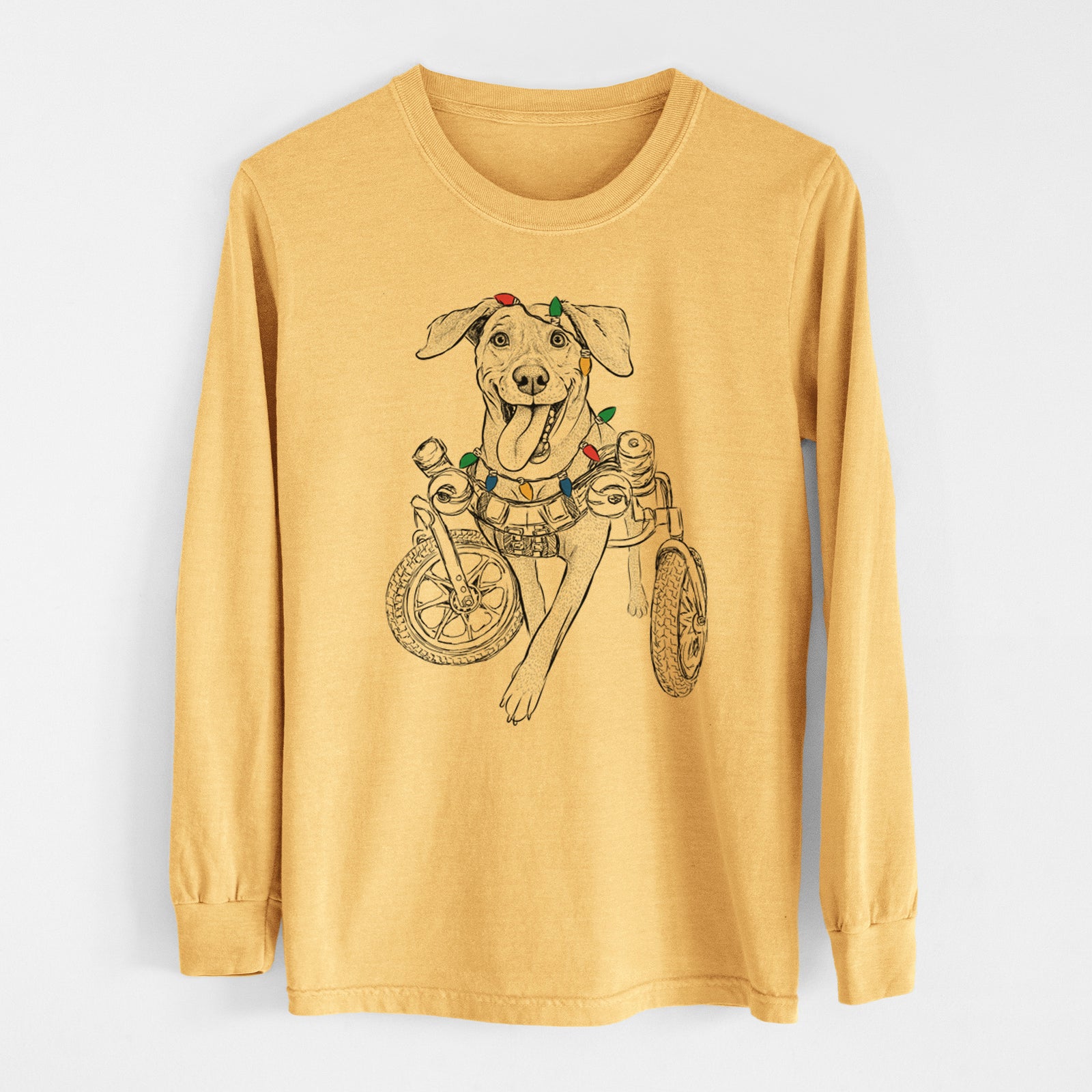 Christmas Lights Hannah the Pitbull Mix - Heavyweight 100% Cotton Long Sleeve