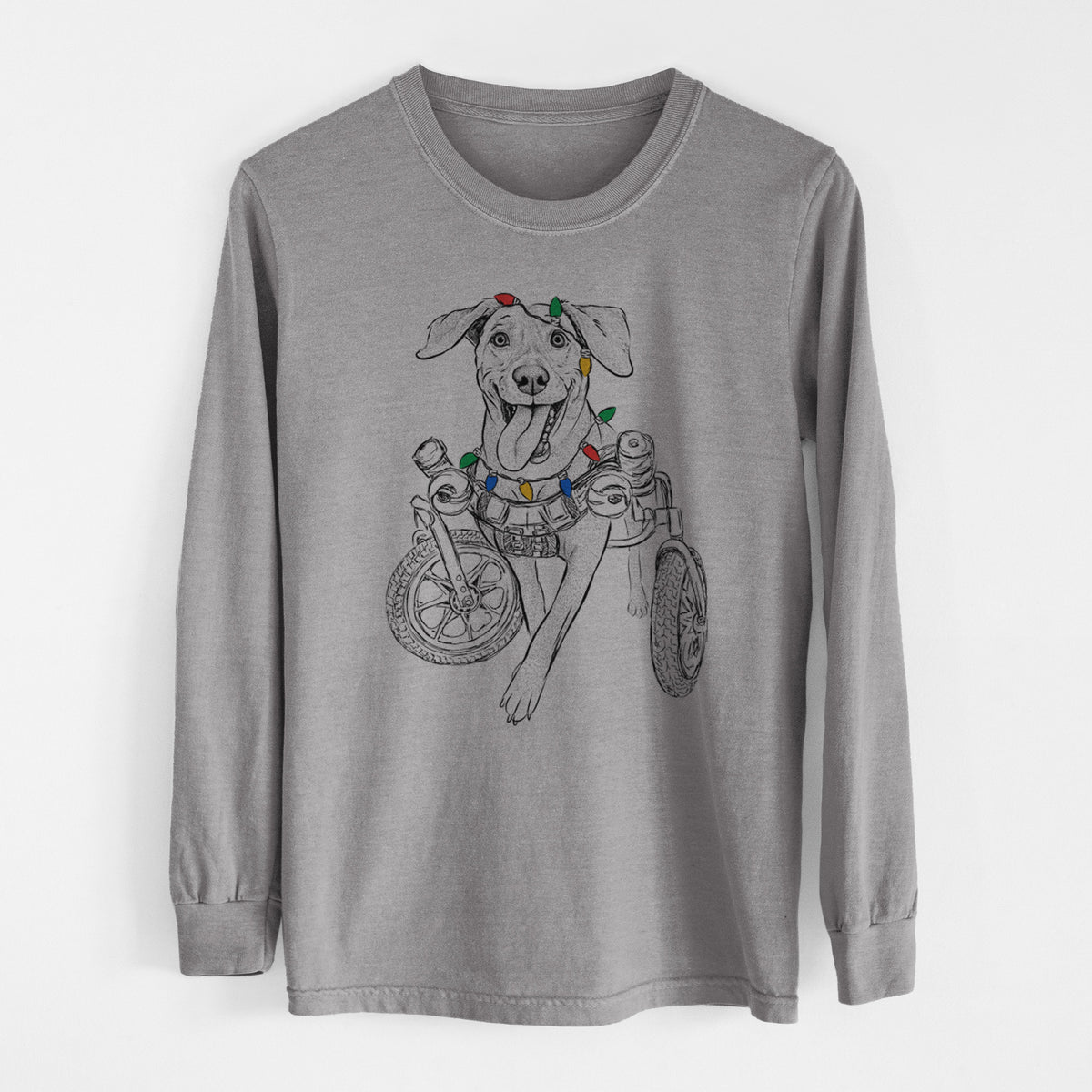 Christmas Lights Hannah the Pitbull Mix - Heavyweight 100% Cotton Long Sleeve