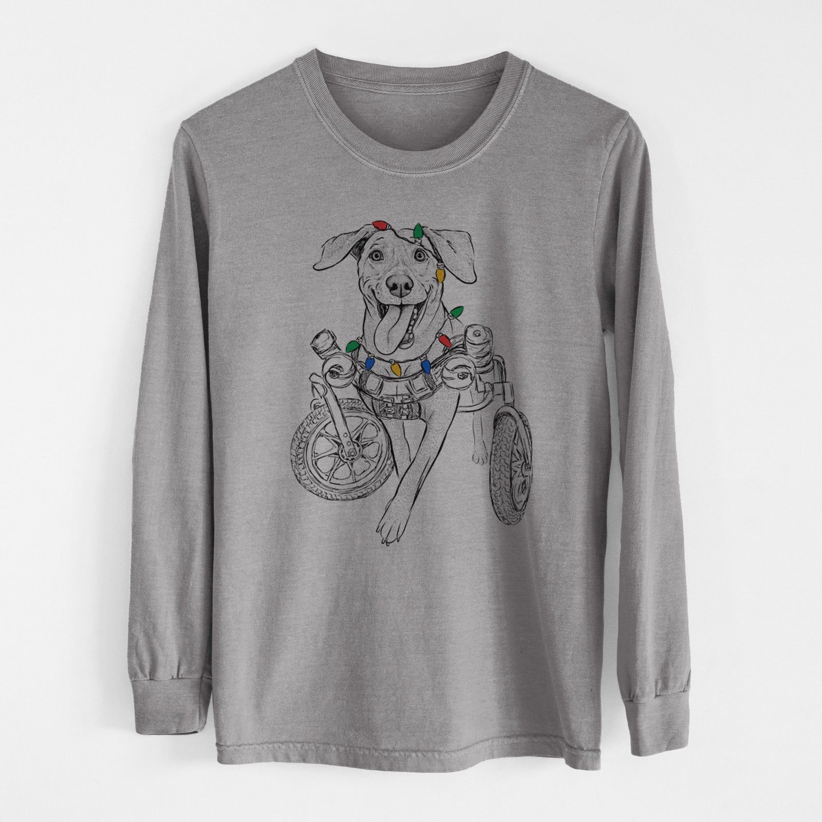 Christmas Lights Hannah the Pitbull Mix - Heavyweight 100% Cotton Long Sleeve