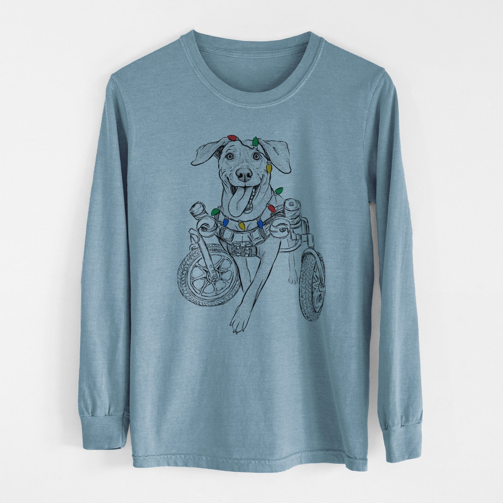 Christmas Lights Hannah the Pitbull Mix - Heavyweight 100% Cotton Long Sleeve