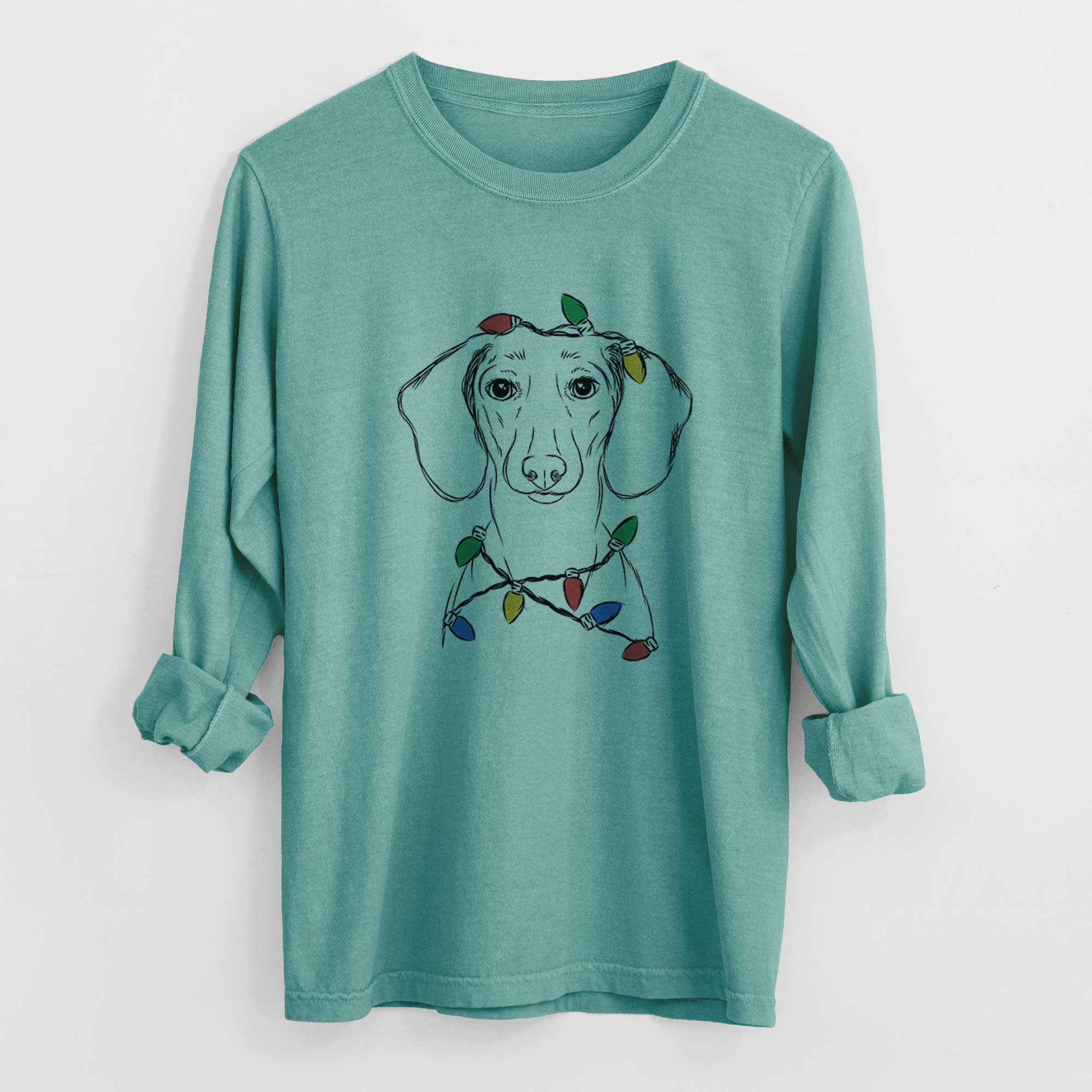 Christmas Lights Hans the Dachshund - Heavyweight 100% Cotton Long Sleeve