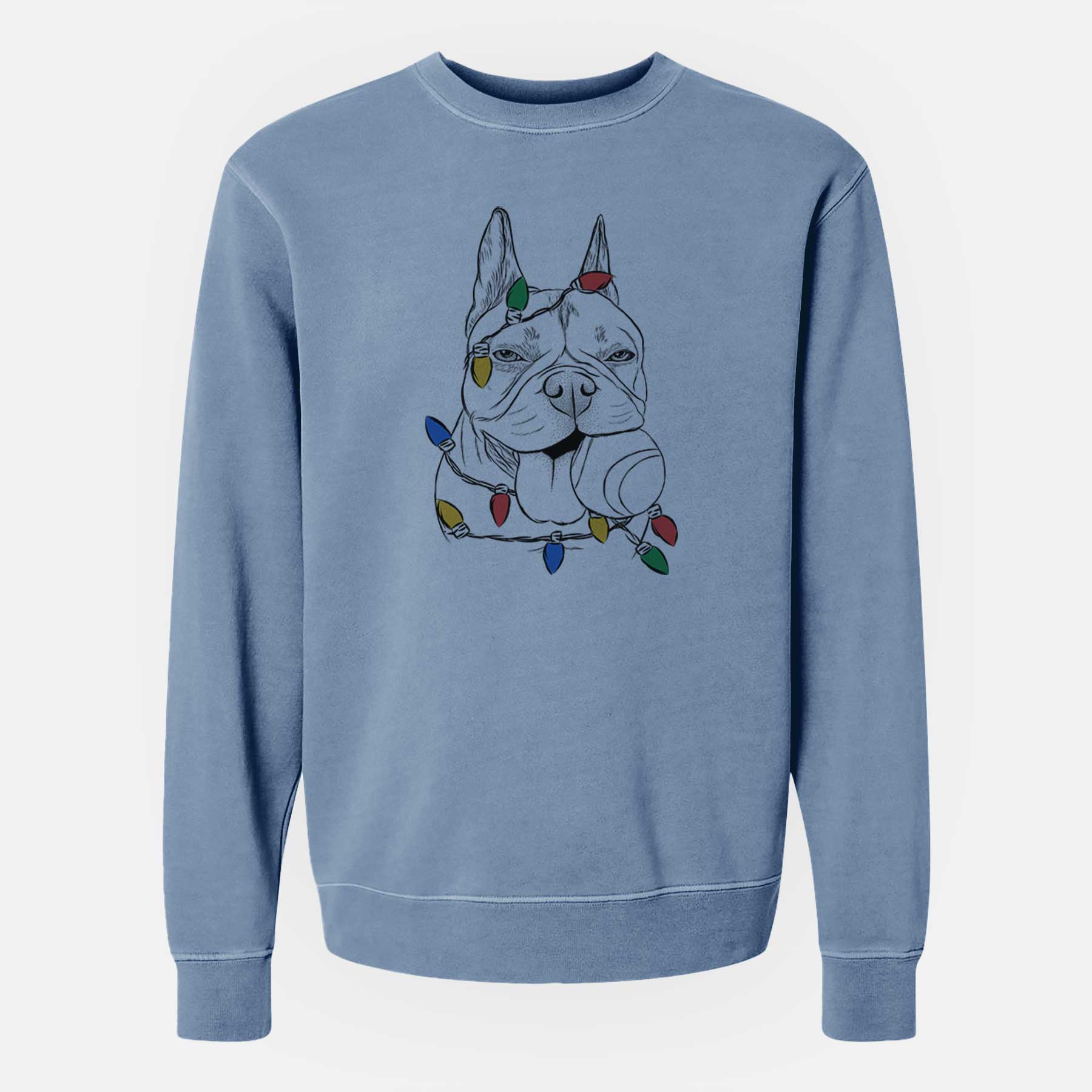 Christmas Lights Happy Franco the French Bulldog - Unisex Pigment Dyed Crew Sweatshirt