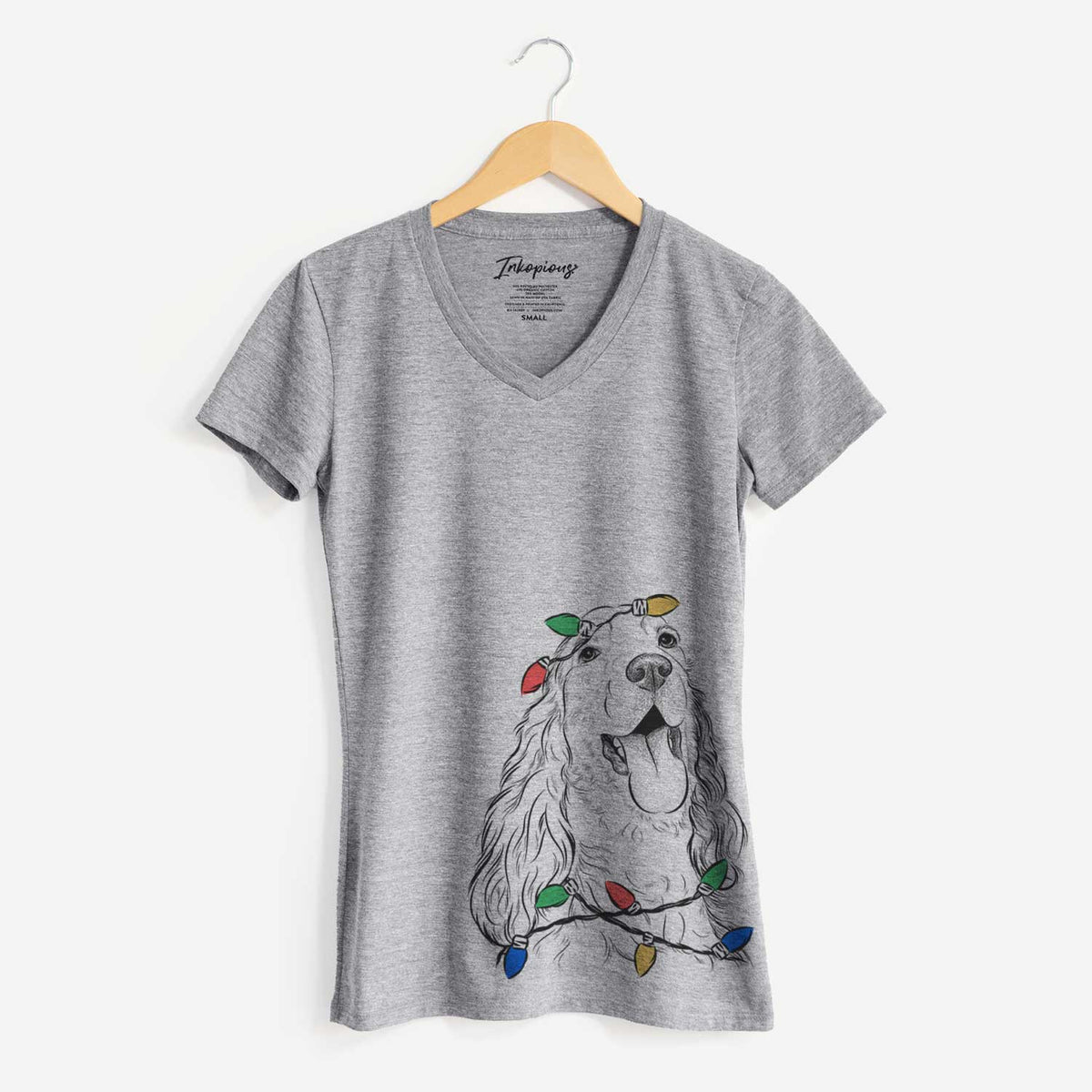 Christmas Lights Happy Henry the English Cocker Spaniel - Women's V-neck Shirt