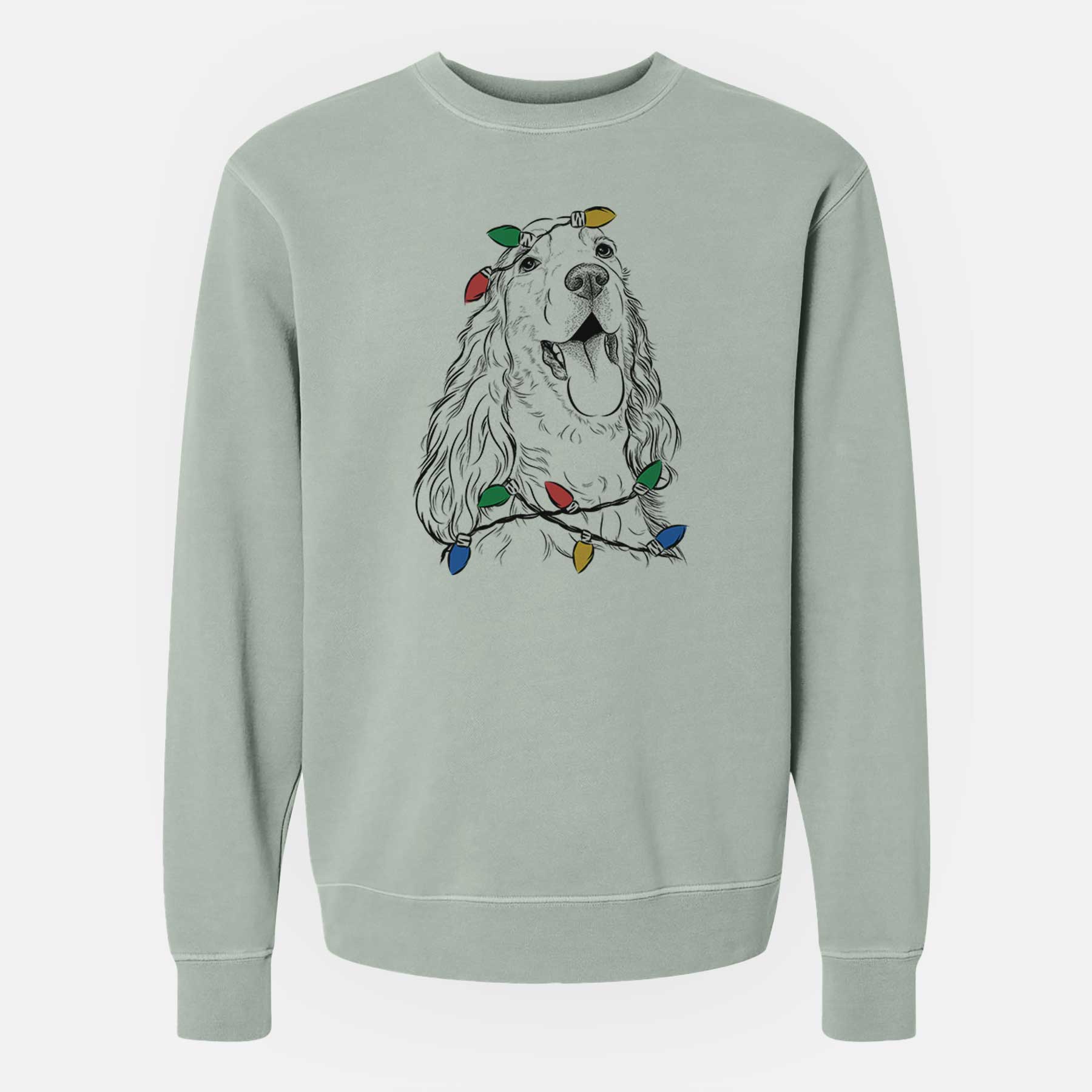 Christmas Lights Happy Henry the English Cocker Spaniel - Unisex Pigment Dyed Crew Sweatshirt