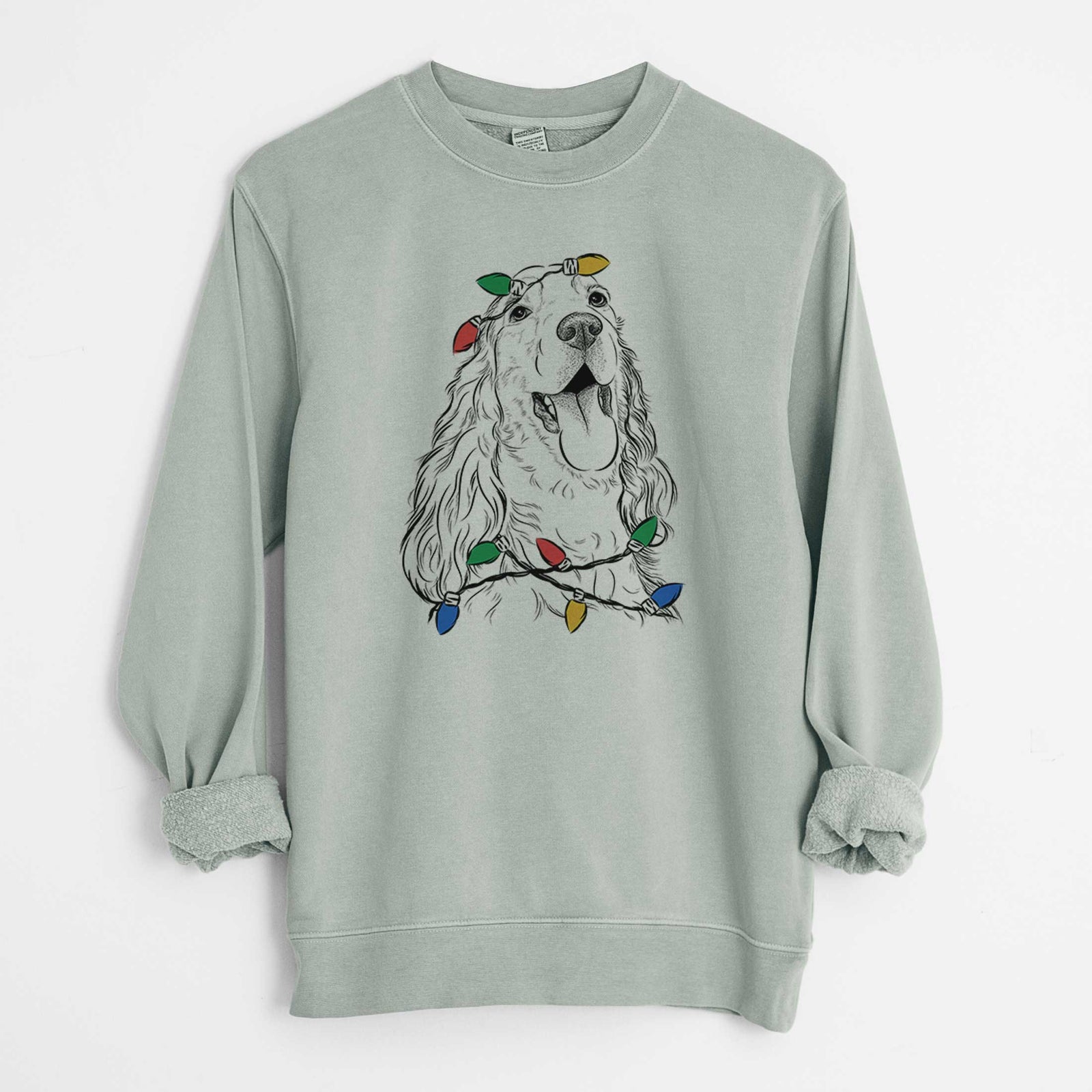 Christmas Lights Happy Henry the English Cocker Spaniel - Unisex Pigment Dyed Crew Sweatshirt