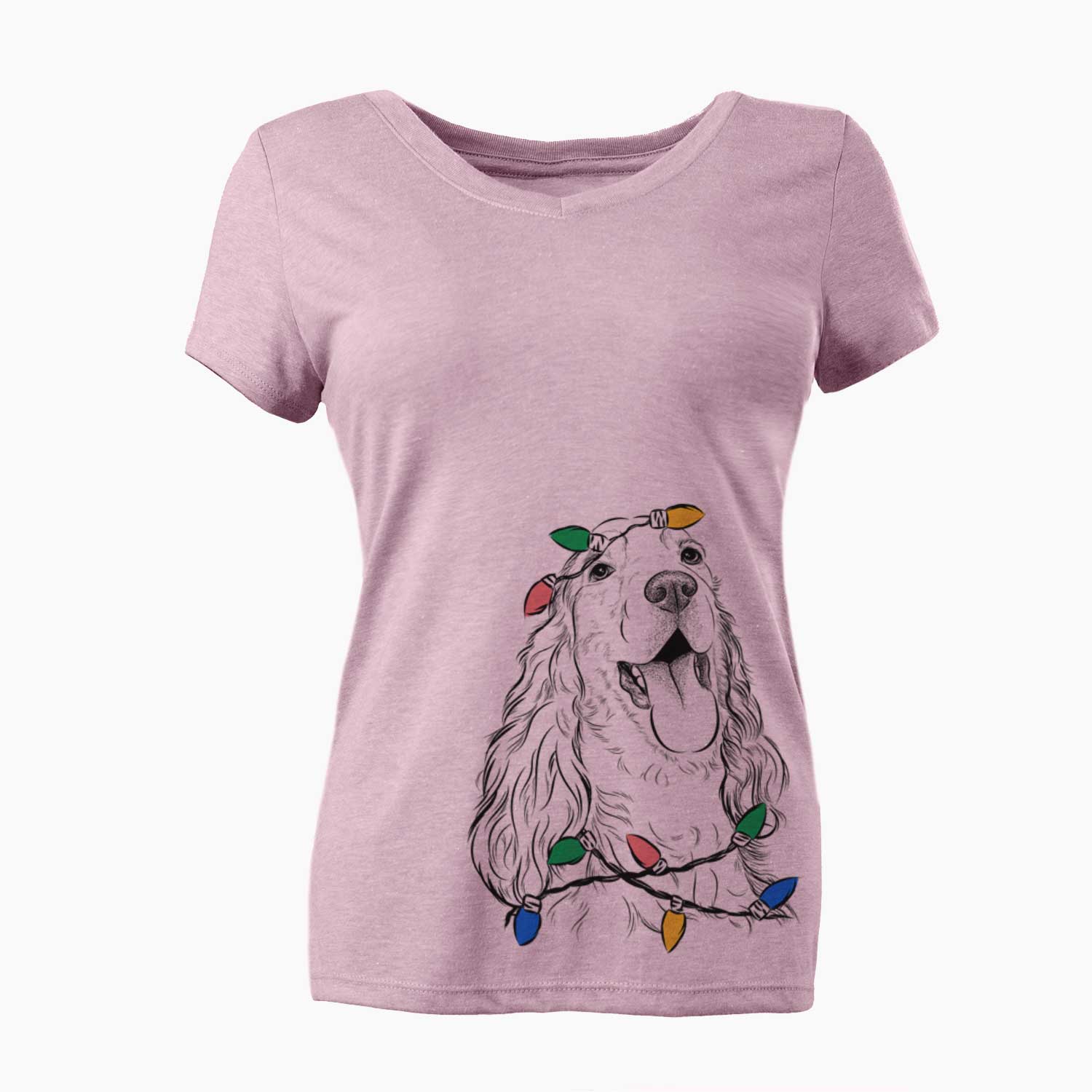 Christmas Lights Happy Henry the English Cocker Spaniel - Women's V-neck Shirt