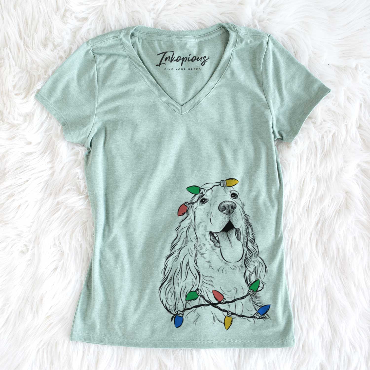 Christmas Lights Happy Henry the English Cocker Spaniel - Women's V-neck Shirt