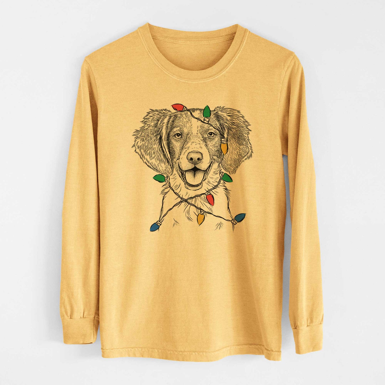 Christmas Lights Happy Holly the Brittany Spaniel - Heavyweight 100% Cotton Long Sleeve