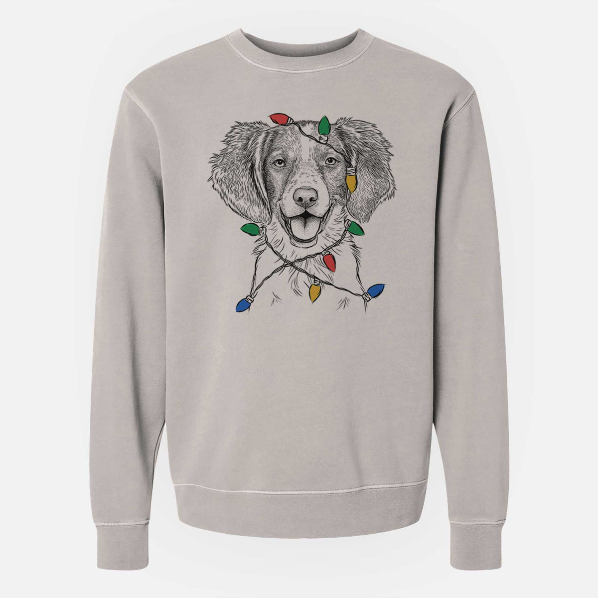 Christmas Lights Happy Holly the Brittany Spaniel - Unisex Pigment Dyed Crew Sweatshirt