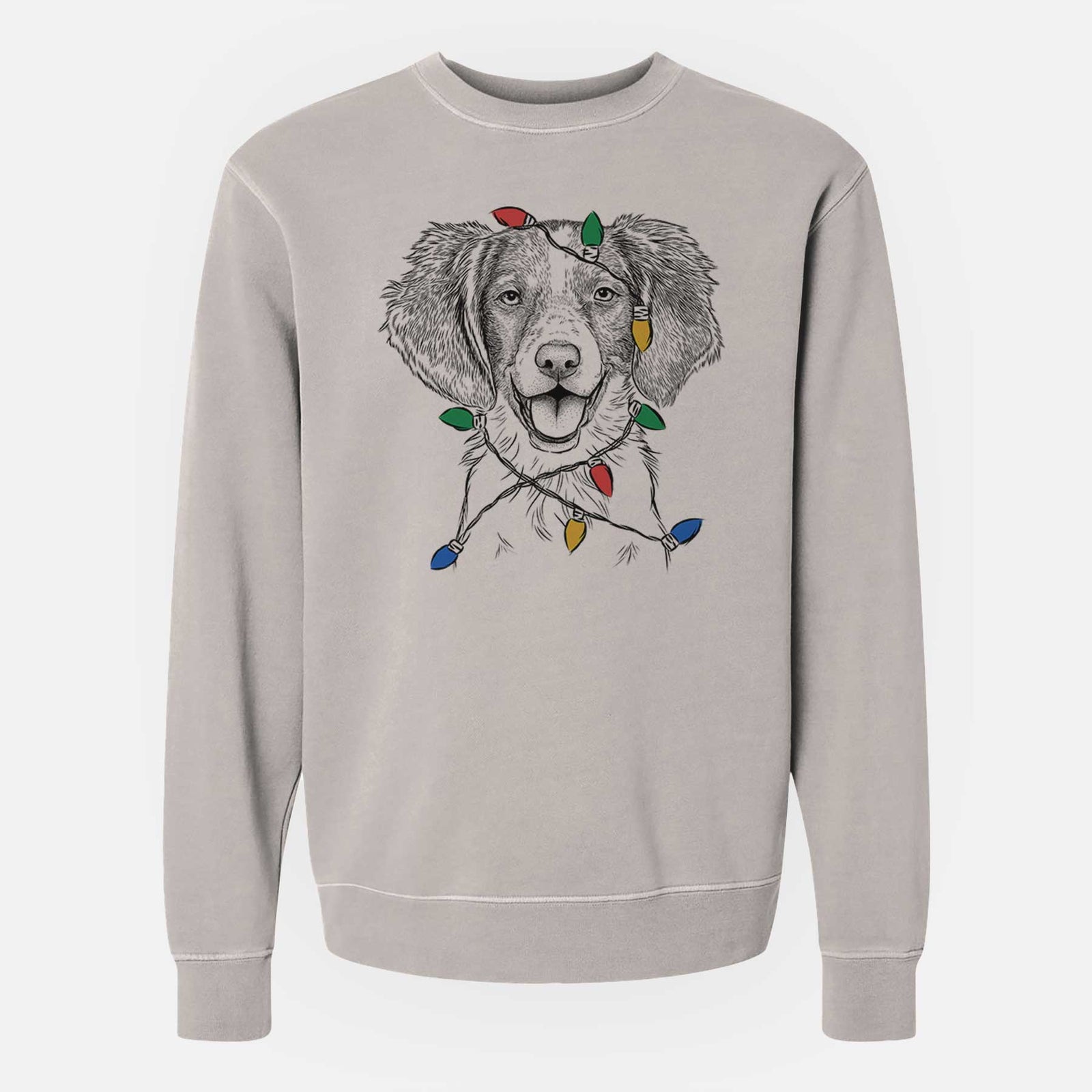 Christmas Lights Happy Holly the Brittany Spaniel - Unisex Pigment Dyed Crew Sweatshirt