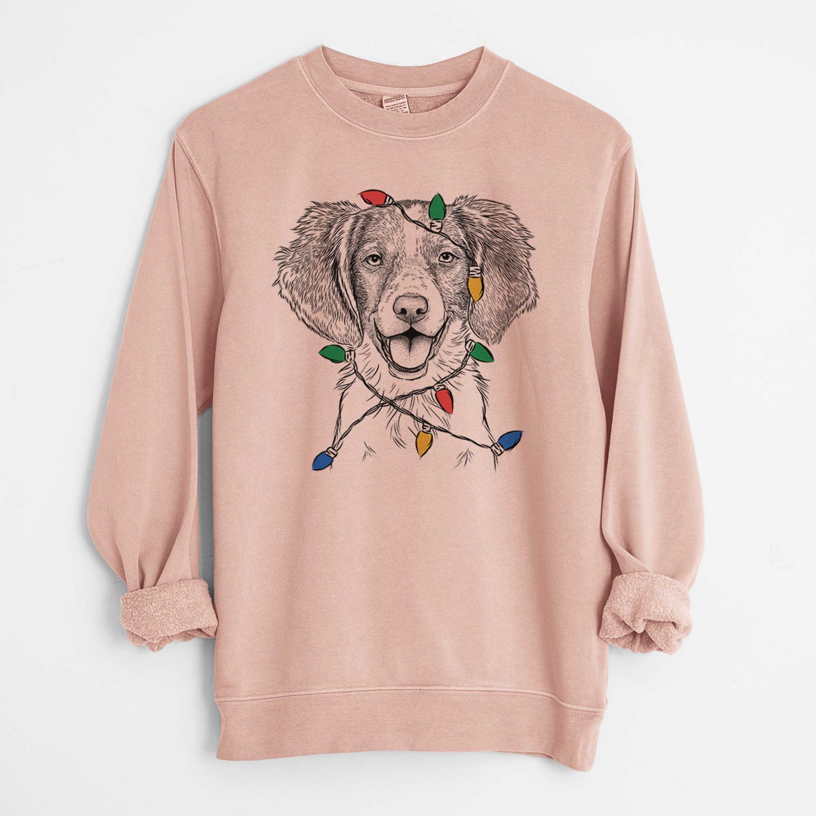 Christmas Lights Happy Holly the Brittany Spaniel - Unisex Pigment Dyed Crew Sweatshirt
