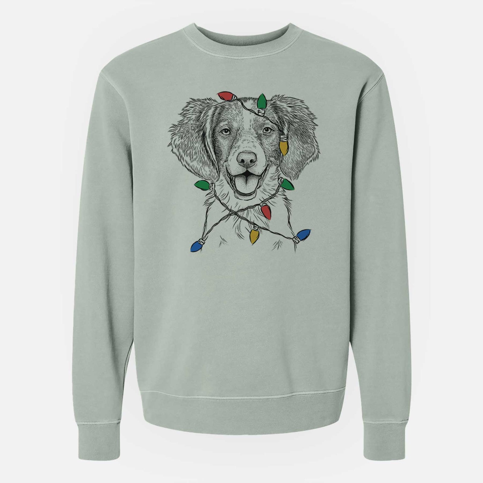 Christmas Lights Happy Holly the Brittany Spaniel - Unisex Pigment Dyed Crew Sweatshirt