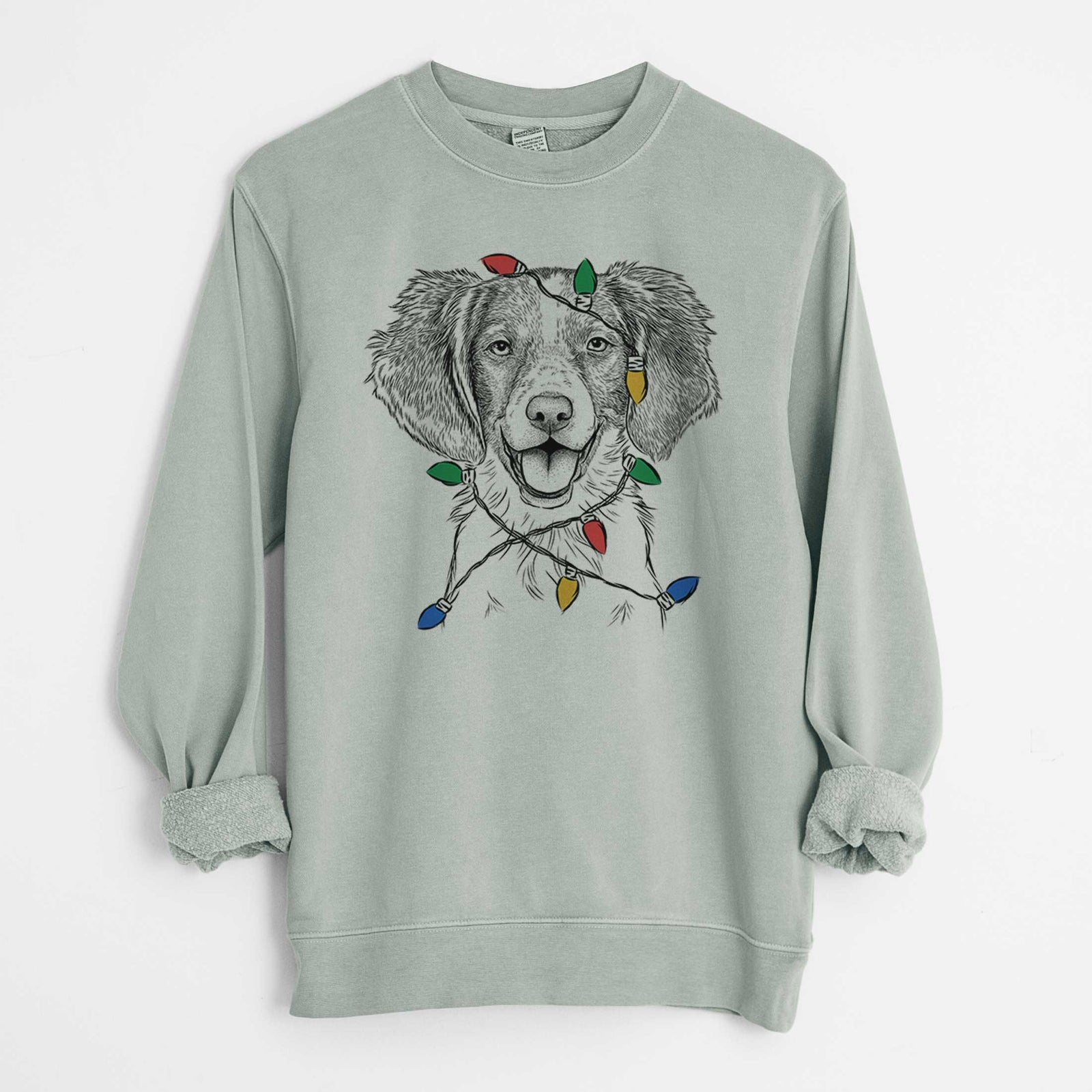 Christmas Lights Happy Holly the Brittany Spaniel - Unisex Pigment Dyed Crew Sweatshirt