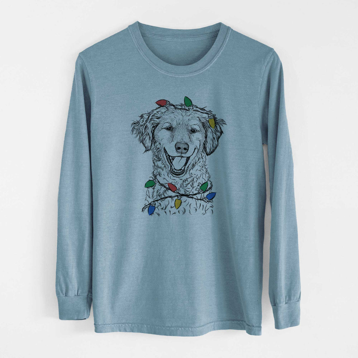 Christmas Lights Happy Otis the Miniature Goldendoodle - Heavyweight 100% Cotton Long Sleeve