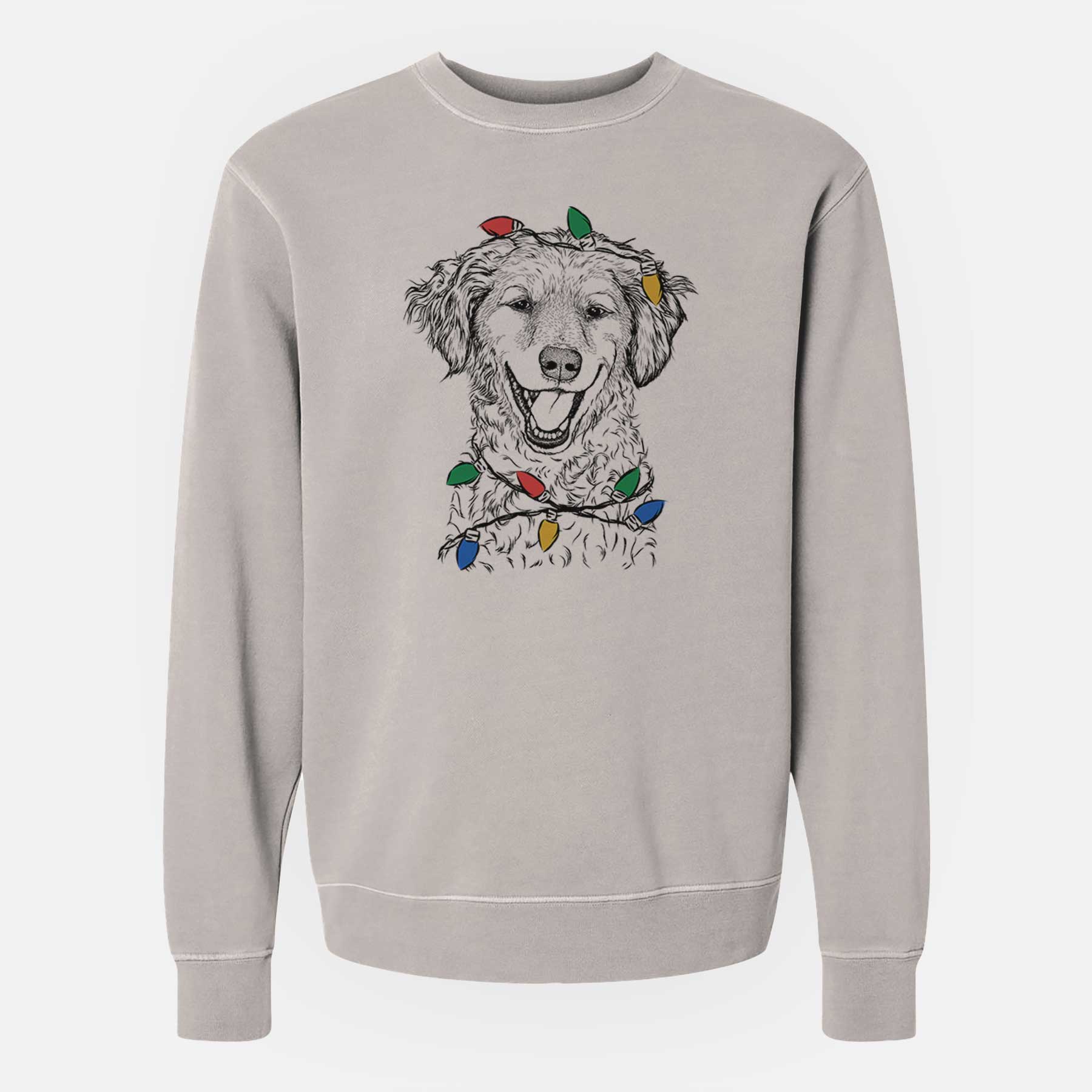 Christmas Lights Happy Otis the Miniature Goldendoodle - Unisex Pigment Dyed Crew Sweatshirt
