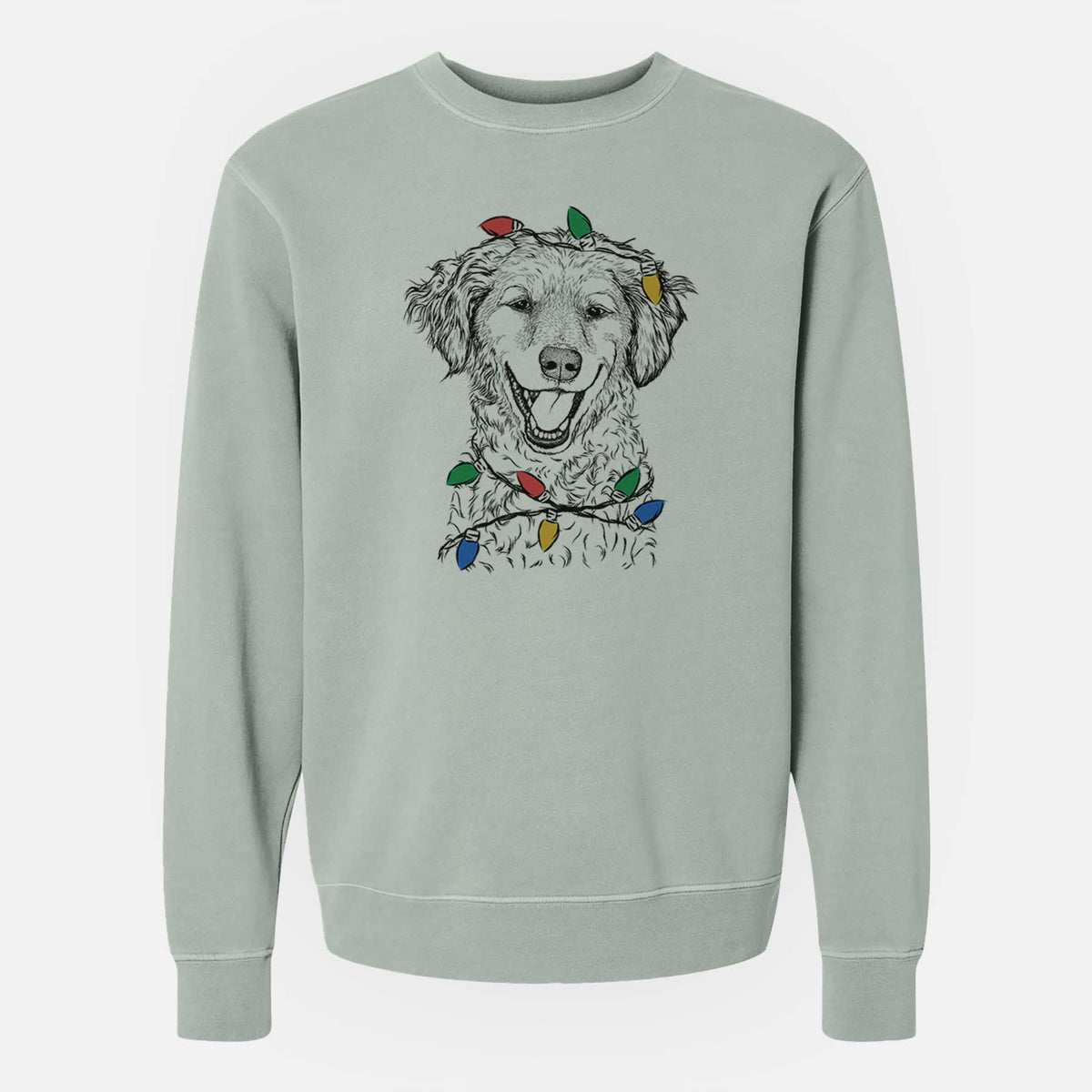 Christmas Lights Happy Otis the Miniature Goldendoodle - Unisex Pigment Dyed Crew Sweatshirt