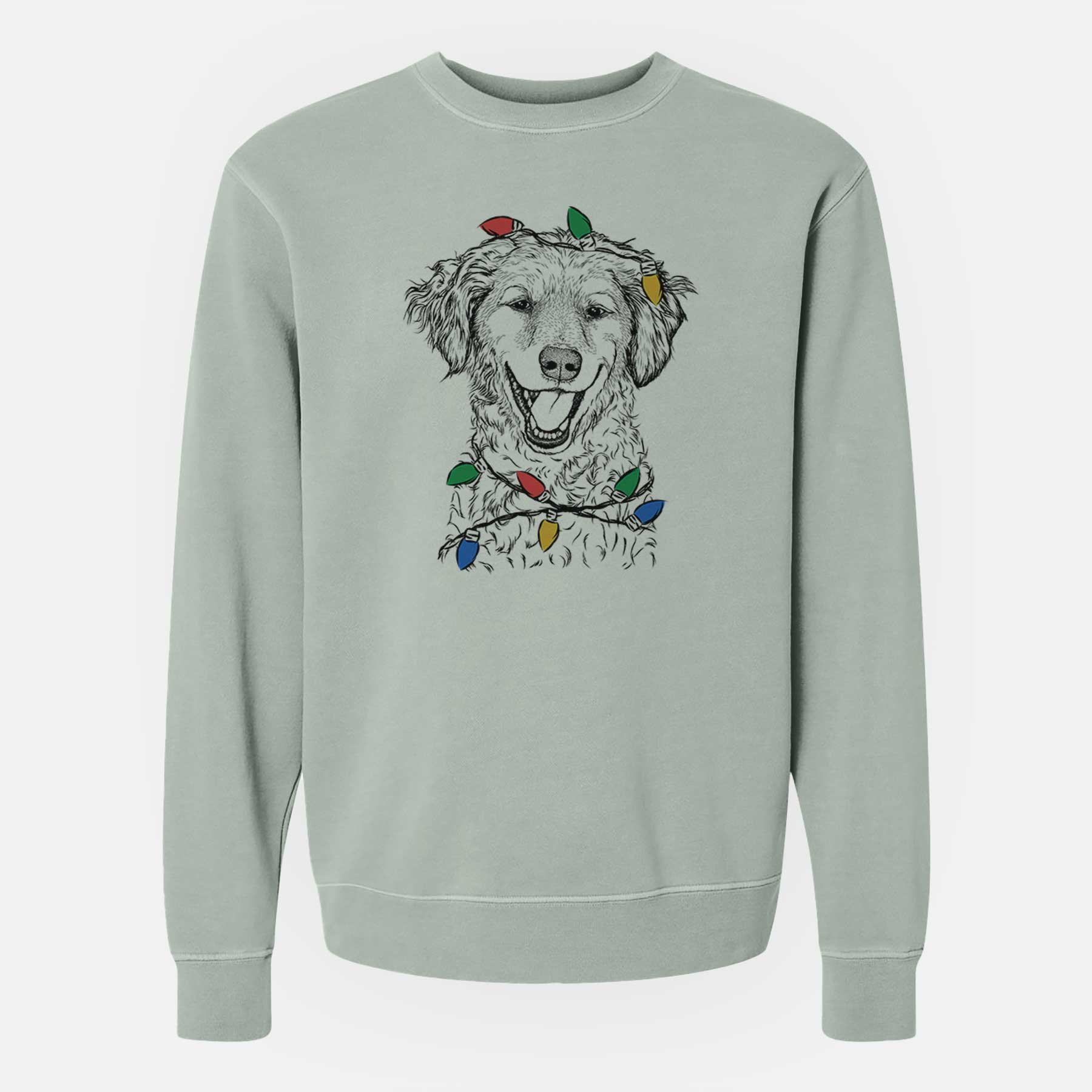 Christmas Lights Happy Otis the Miniature Goldendoodle - Unisex Pigment Dyed Crew Sweatshirt