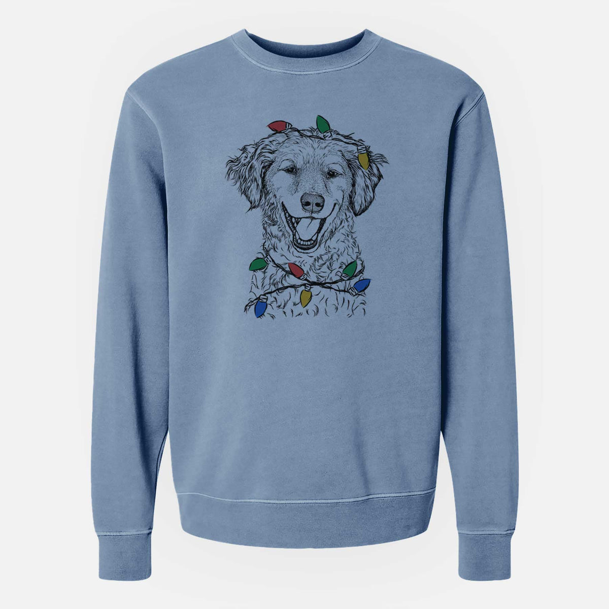 Christmas Lights Happy Otis the Miniature Goldendoodle - Unisex Pigment Dyed Crew Sweatshirt