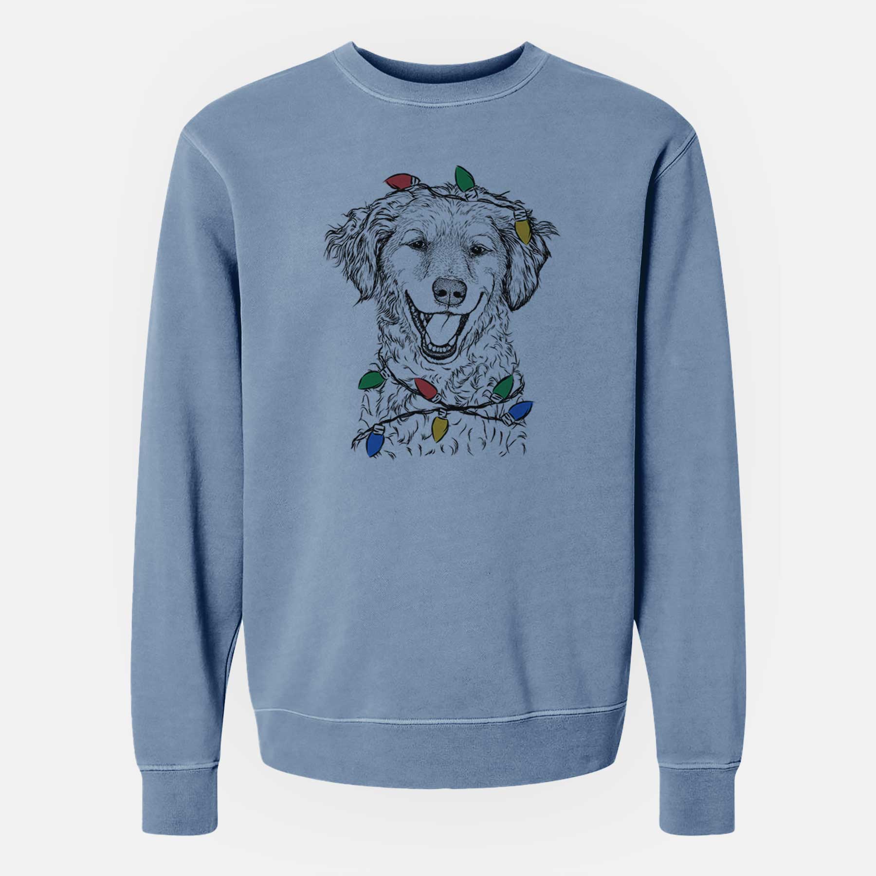 Christmas Lights Happy Otis the Miniature Goldendoodle - Unisex Pigment Dyed Crew Sweatshirt