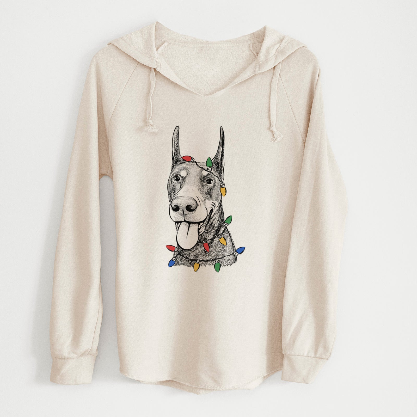 Christmas Lights Happy Sunny the Doberman Pinscher - Cali Wave Hooded Sweatshirt