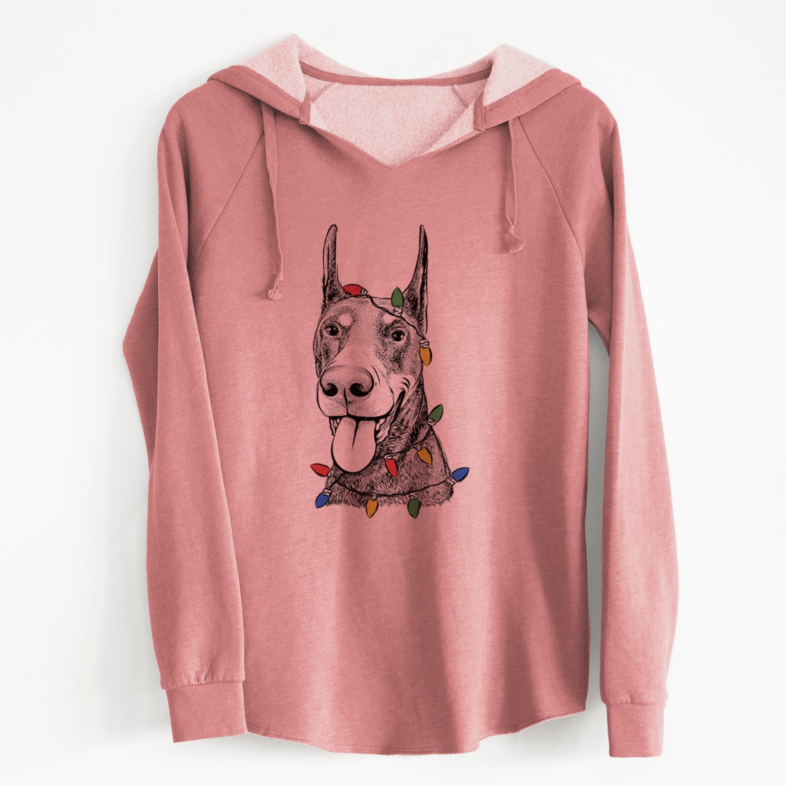 Christmas Lights Happy Sunny the Doberman Pinscher - Cali Wave Hooded Sweatshirt