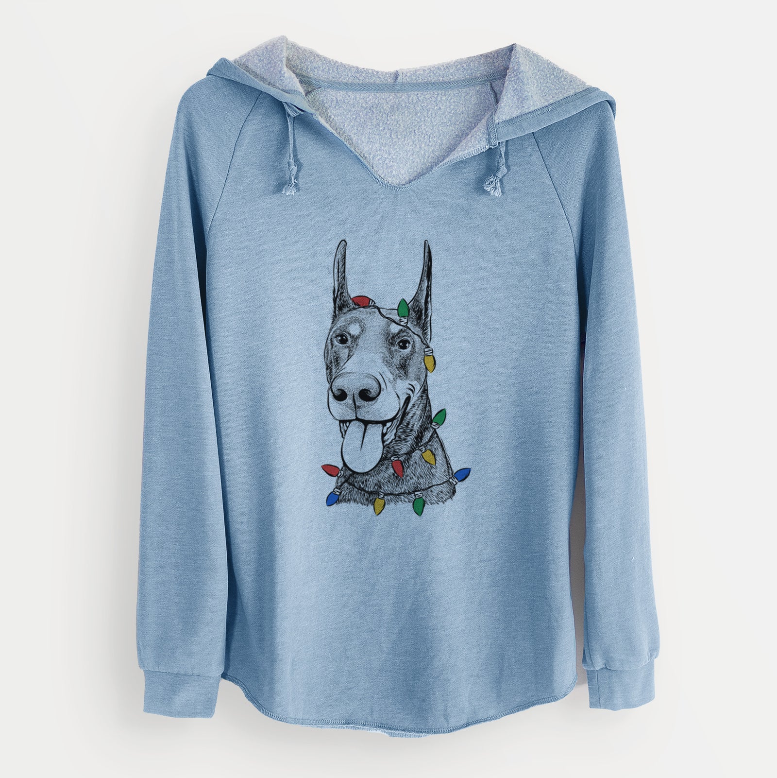 Christmas Lights Happy Sunny the Doberman Pinscher - Cali Wave Hooded Sweatshirt