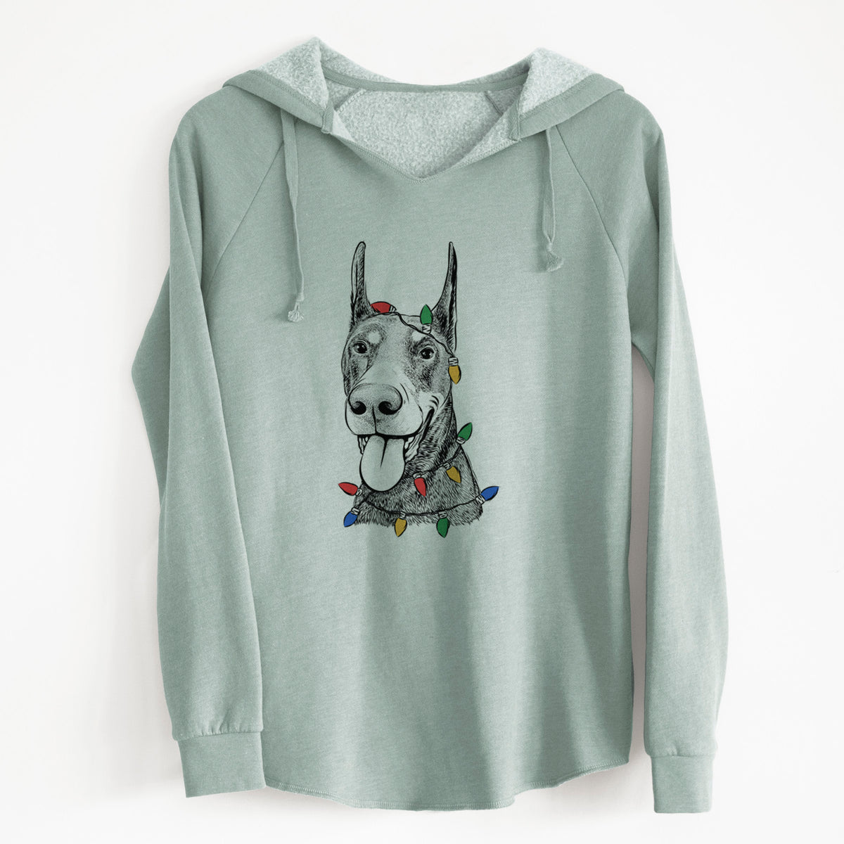 Christmas Lights Happy Sunny the Doberman Pinscher - Cali Wave Hooded Sweatshirt