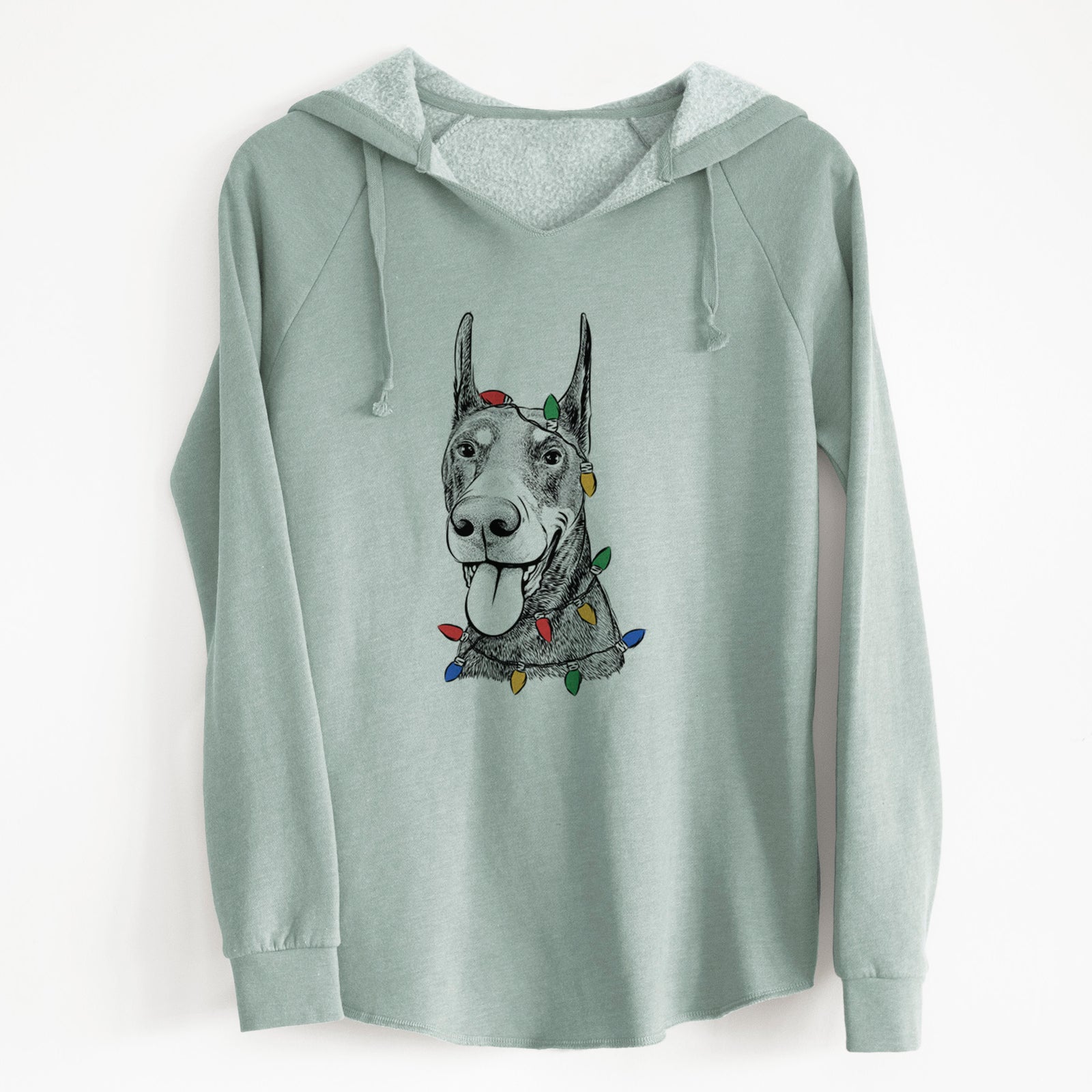 Christmas Lights Happy Sunny the Doberman Pinscher - Cali Wave Hooded Sweatshirt